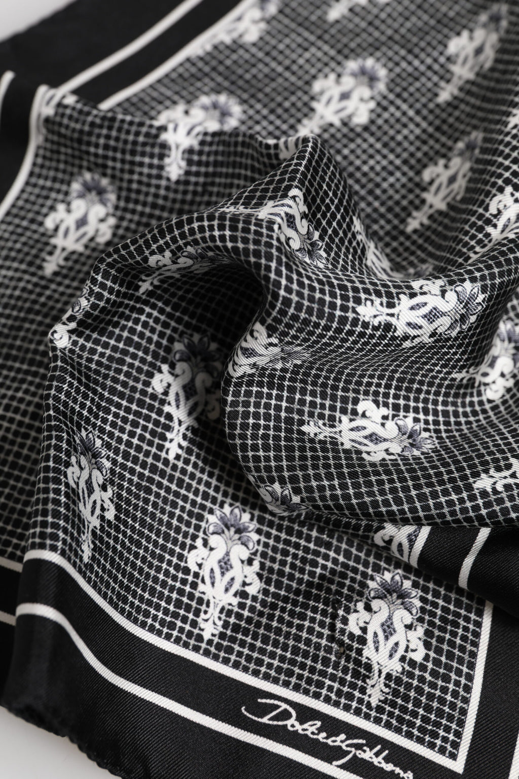 Black White Printed Square Foulard Scarf