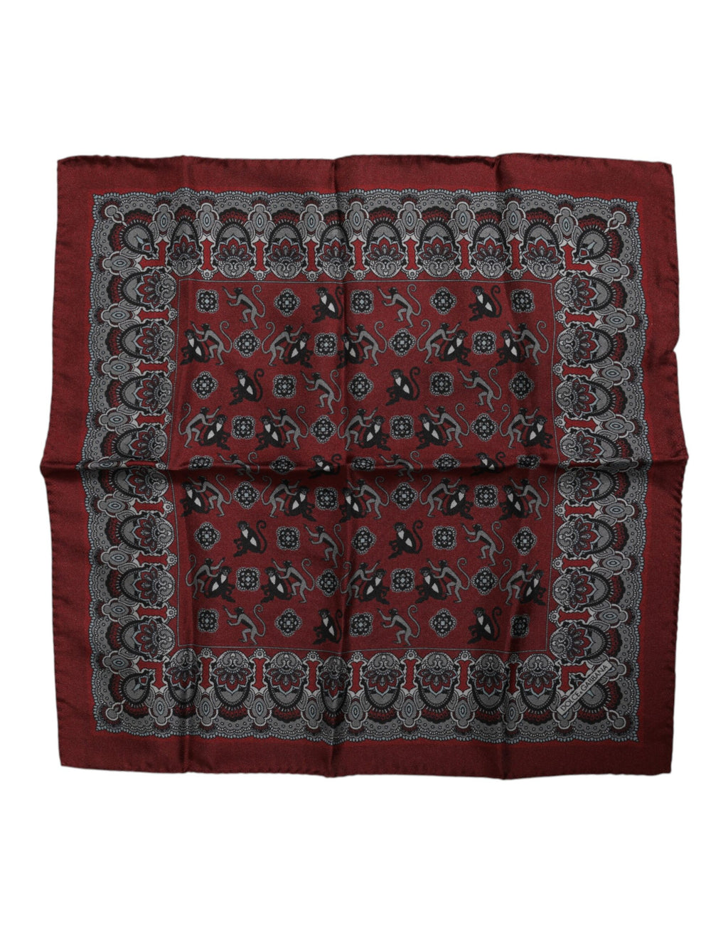 Maroon Monkey Print Silk Square Foulard Scarf