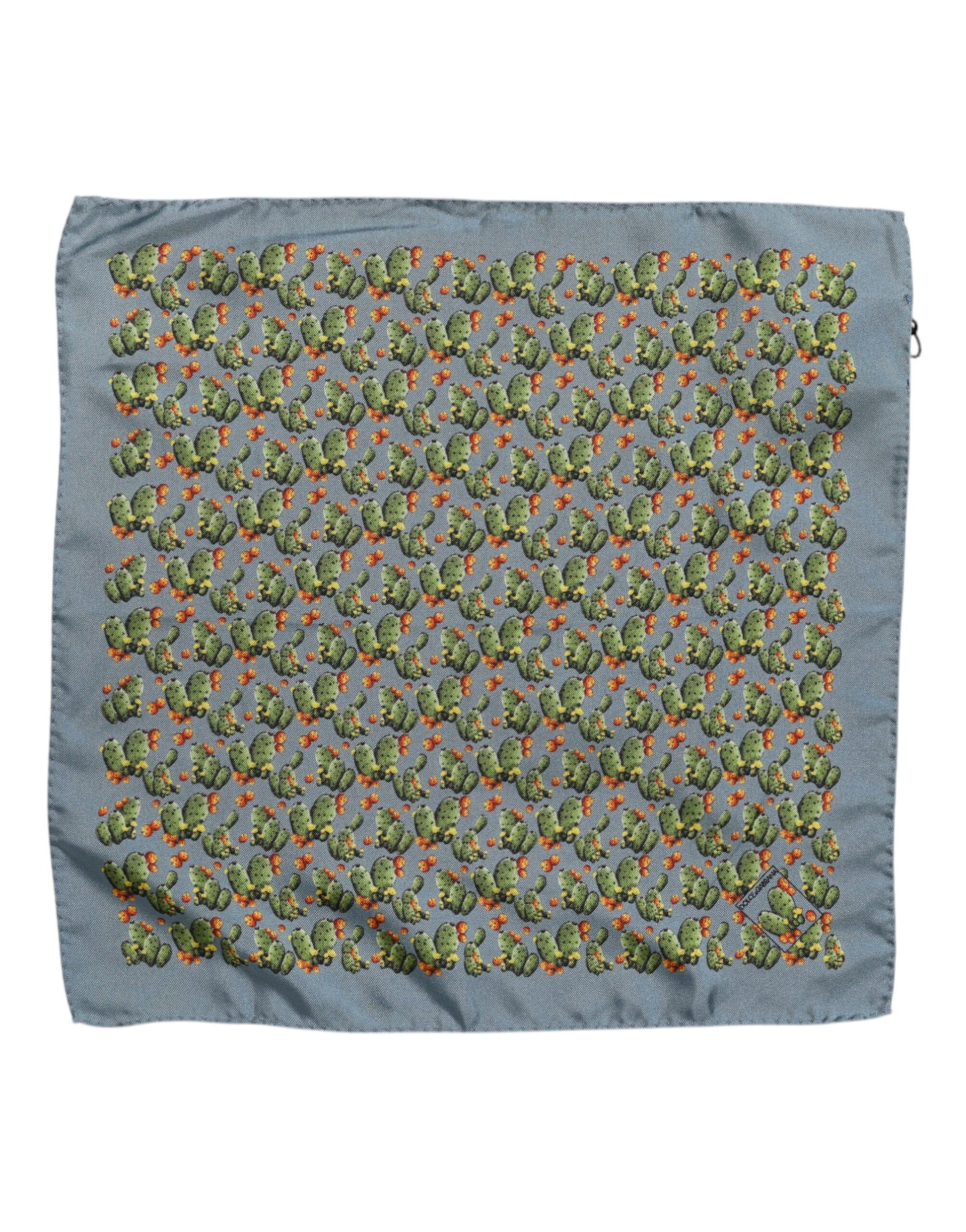 Gray Green Cactus Print Square Foulard Scarf