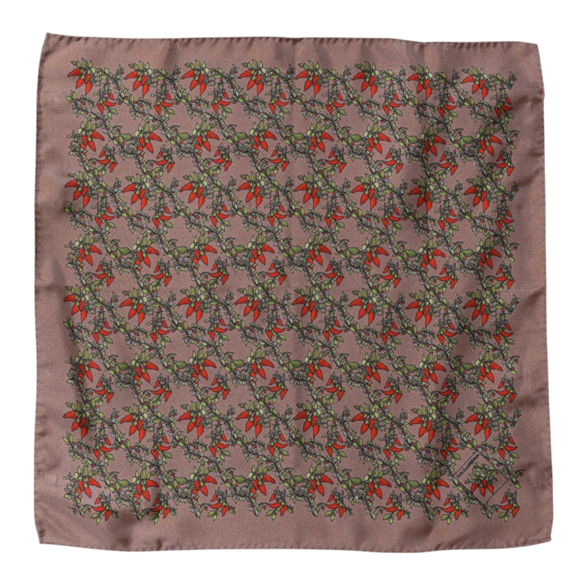 Brown Chilis Silk Square Men Foulard Scarf