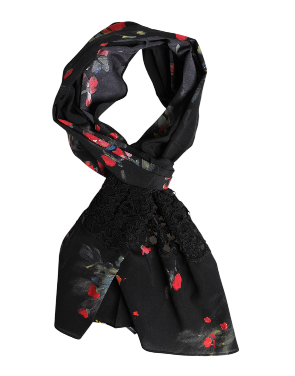 Black Floral Print Neck Warmer Wrap Scarf