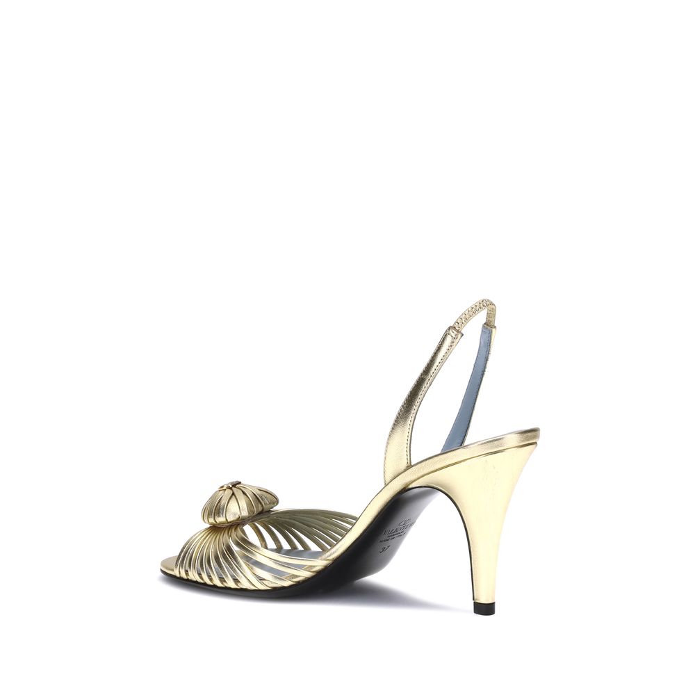 Gold Calf Leather Bos Taurus Stiletto Heel Sandals