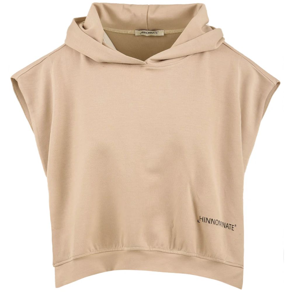 Beige Cotton Women Sleeveless Hoodie