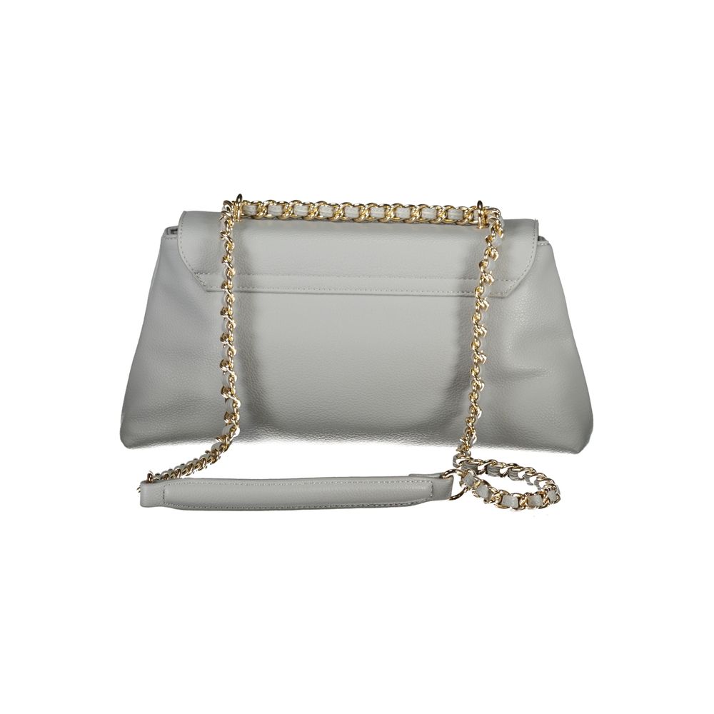 Gray Polyurethane Women's Bag with Chain Shoulder Strap