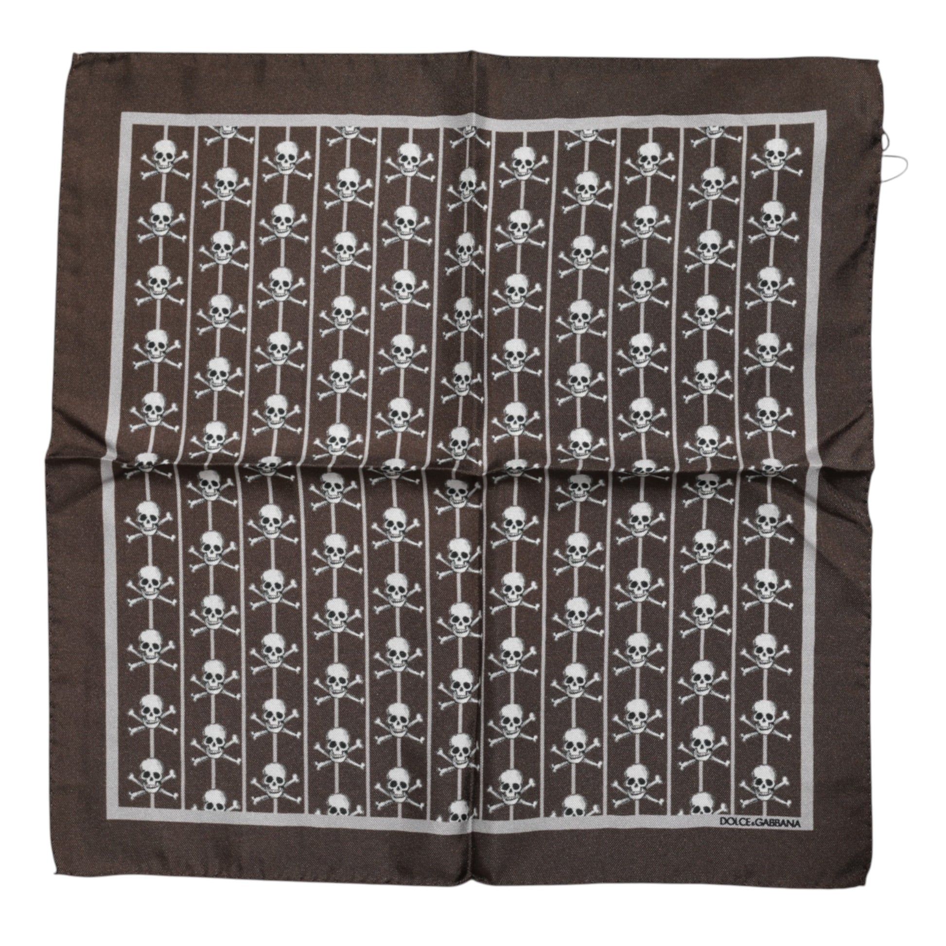 Brown Skull Silk Square Men Foulard Scarf