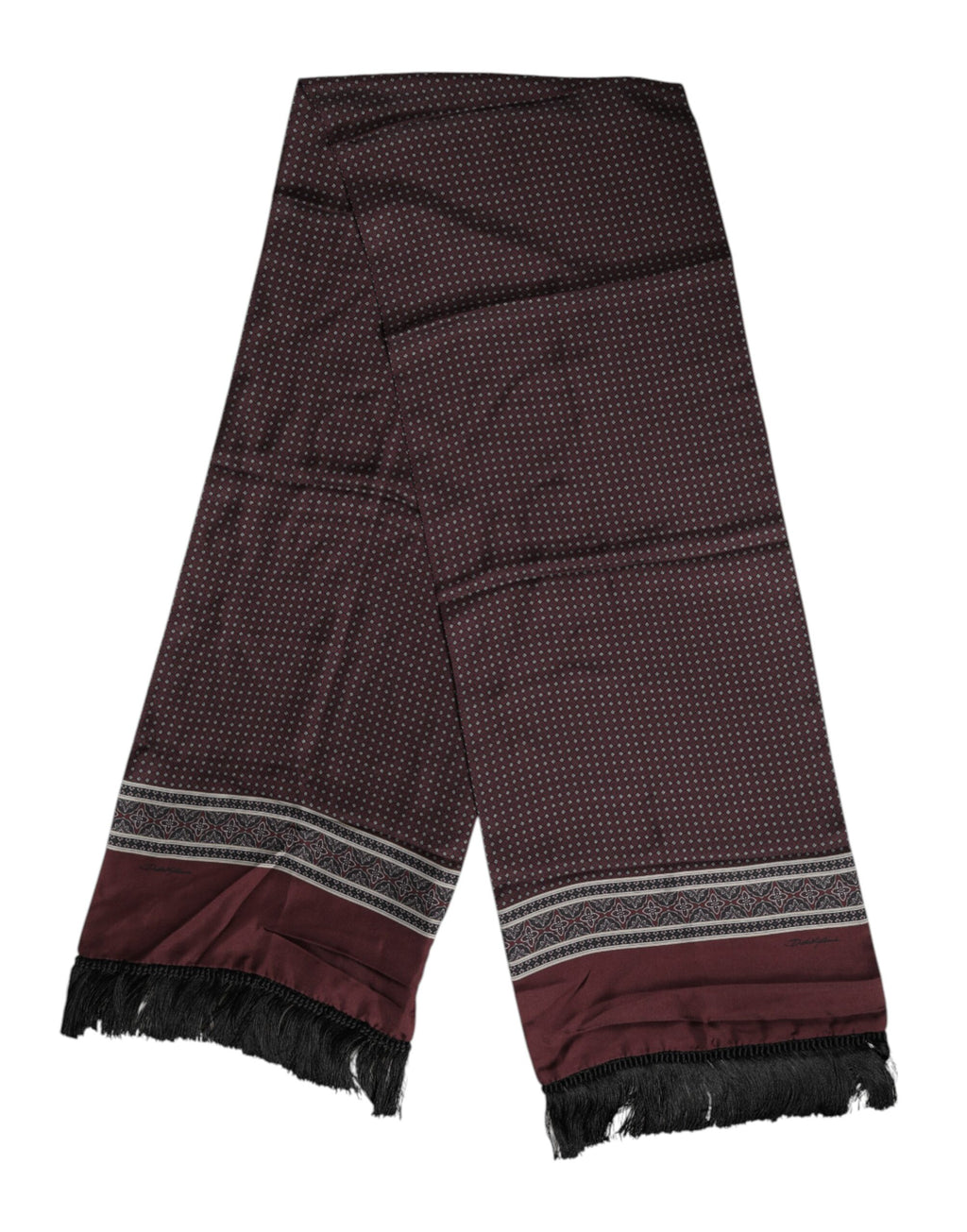 Maroon Dotted Silk Fringes Foulard Scarf
