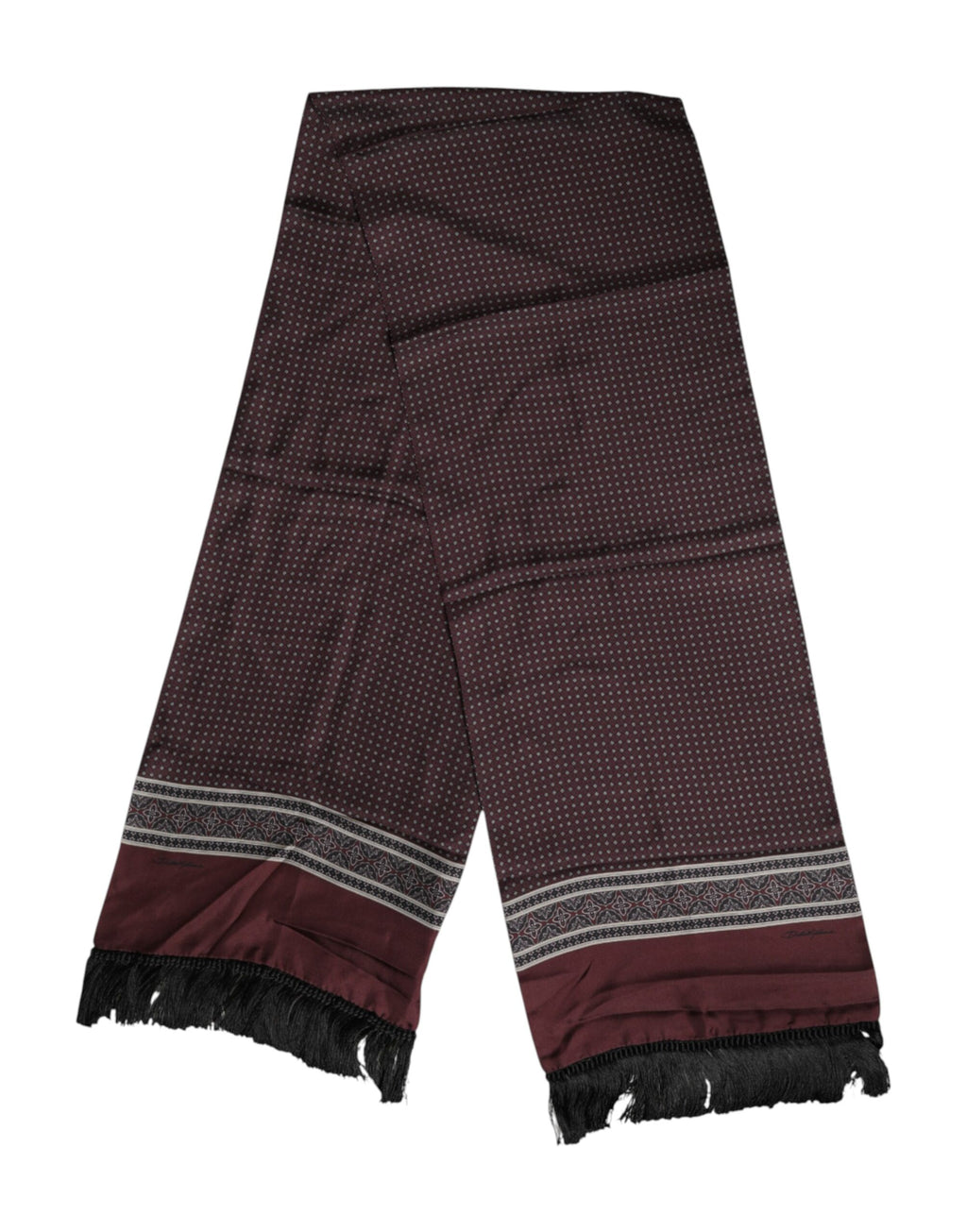 Maroon Dotted Silk Fringes Foulard Scarf