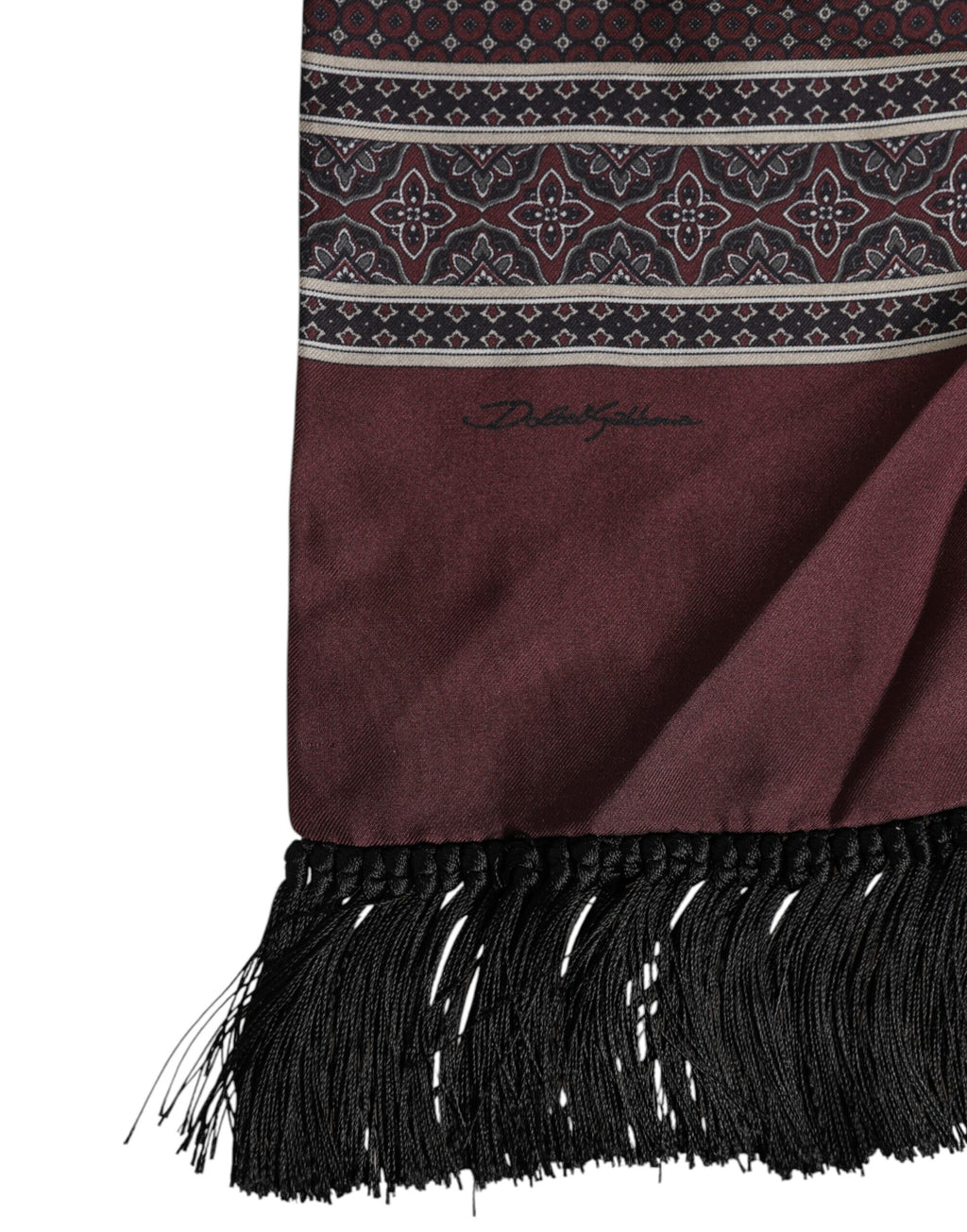 Maroon Dotted Silk Fringes Foulard Scarf