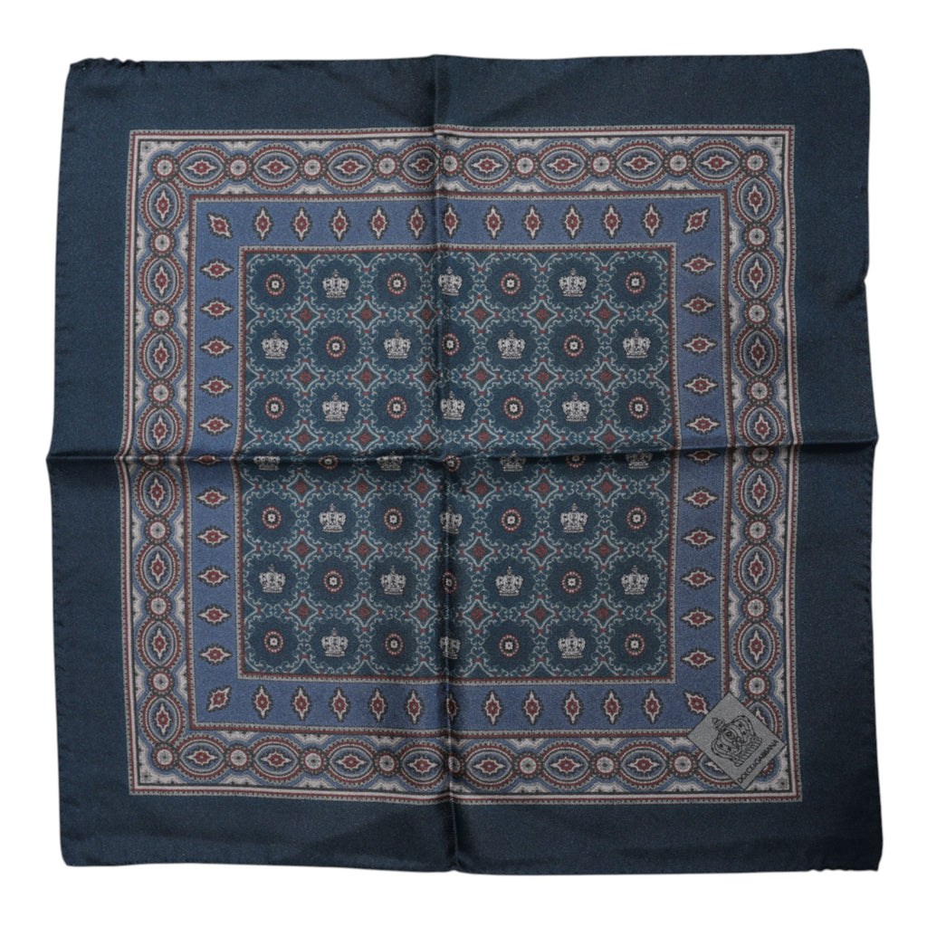 Blue Printed Silk Square Men Foulard Scarf