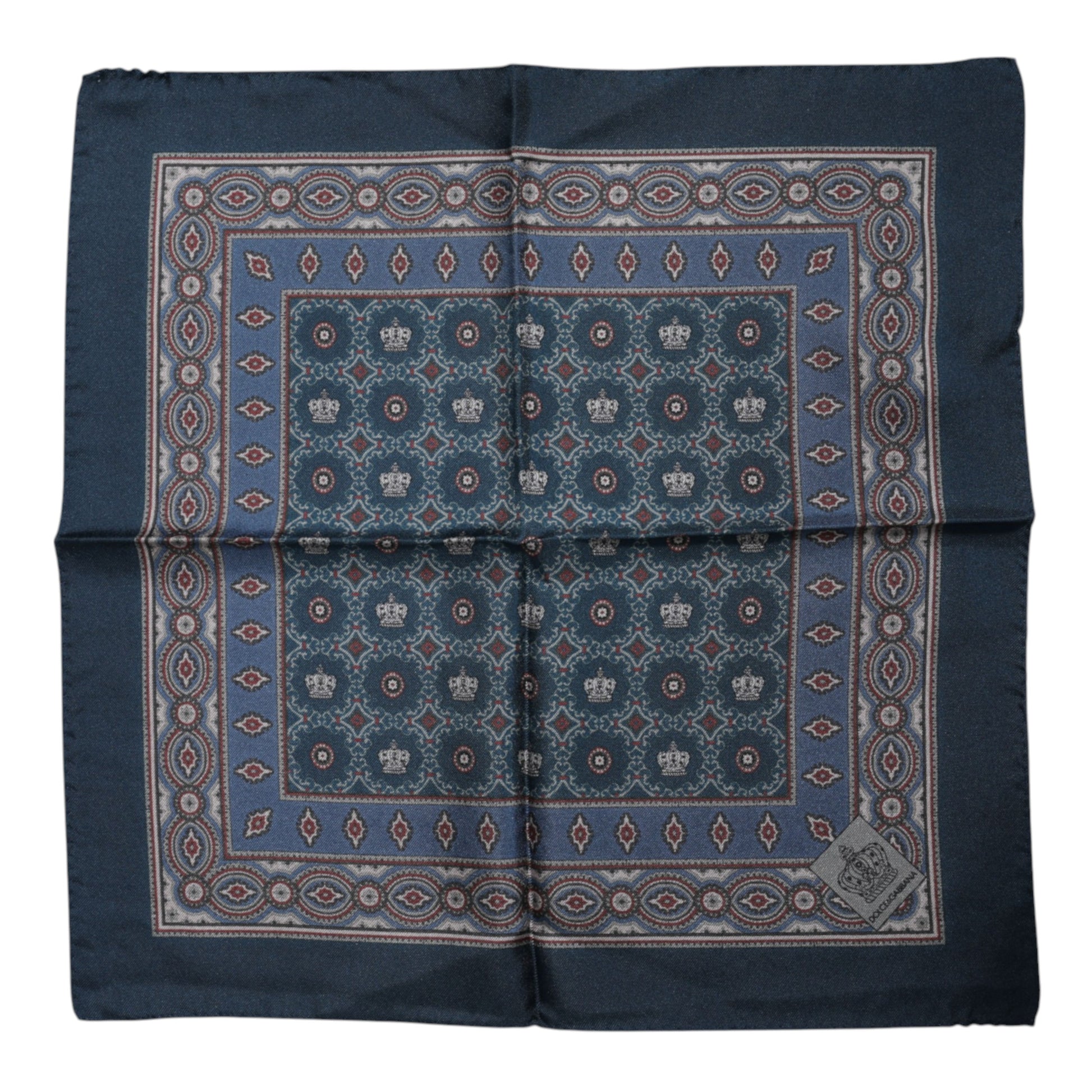 Blue Printed Silk Square Men Foulard Scarf