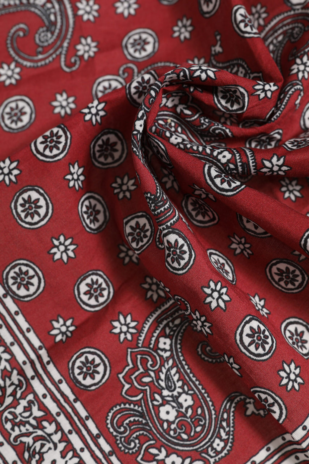 Red Floral Cotton Square Foulard Scarf