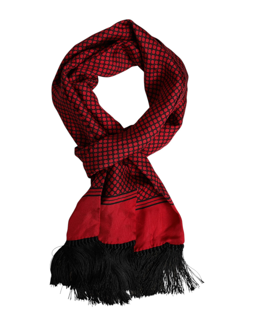 Red Dotted Silk Fringes Men Foulard Scarf