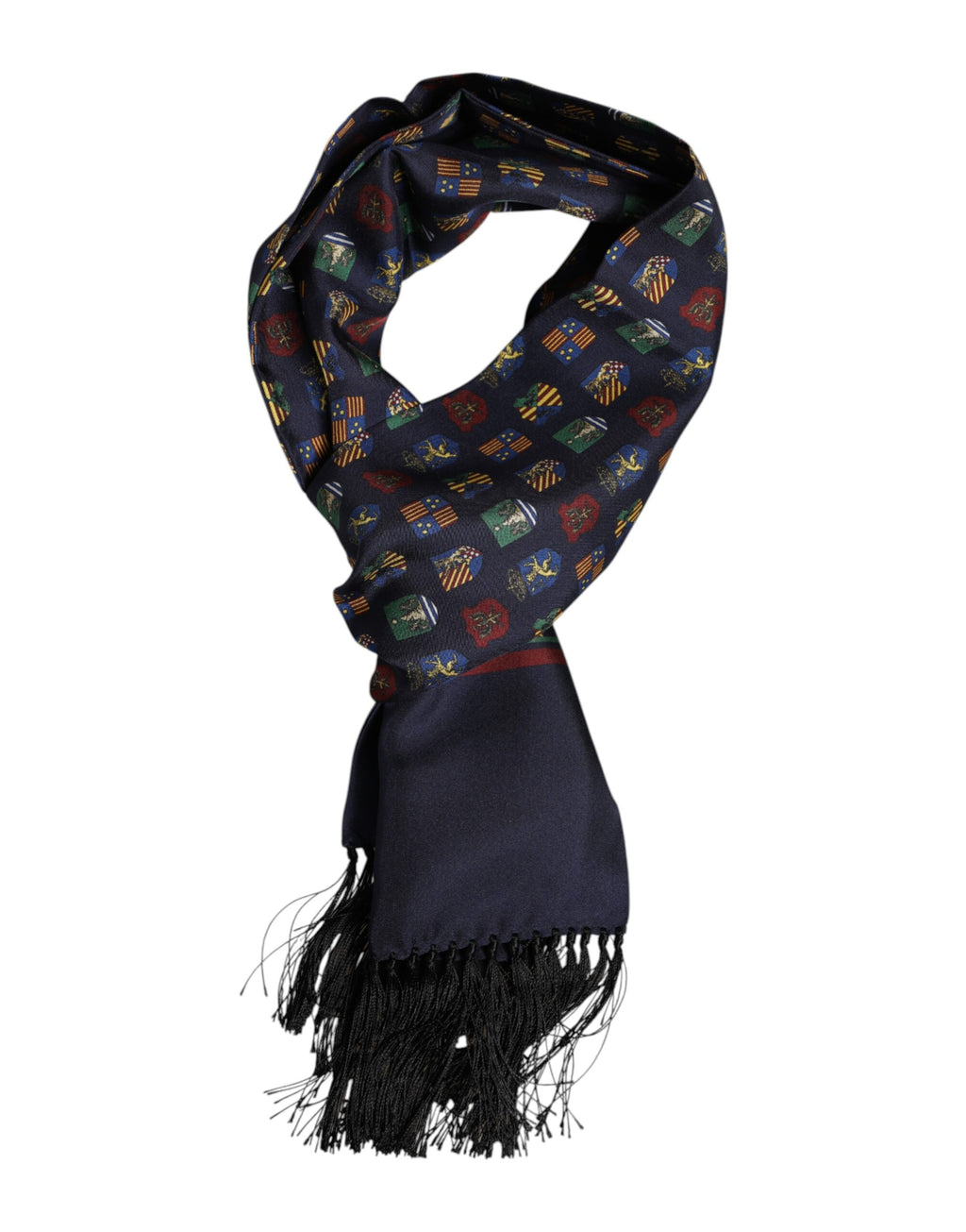 Blue Silk Printed Fringes Foulard Scarf