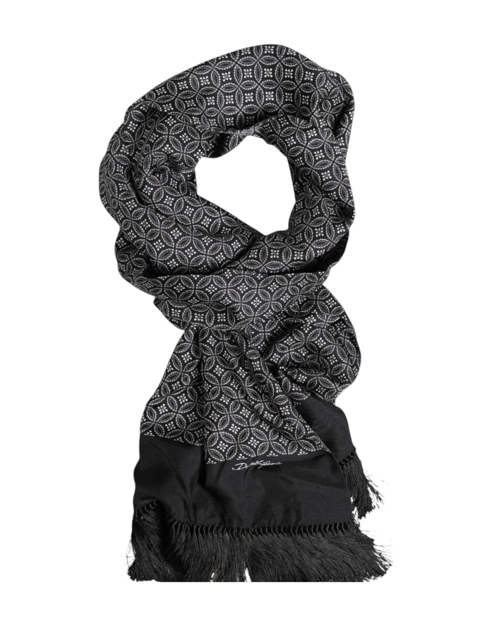 Black Patterned Fringes Men Foulard Scarf