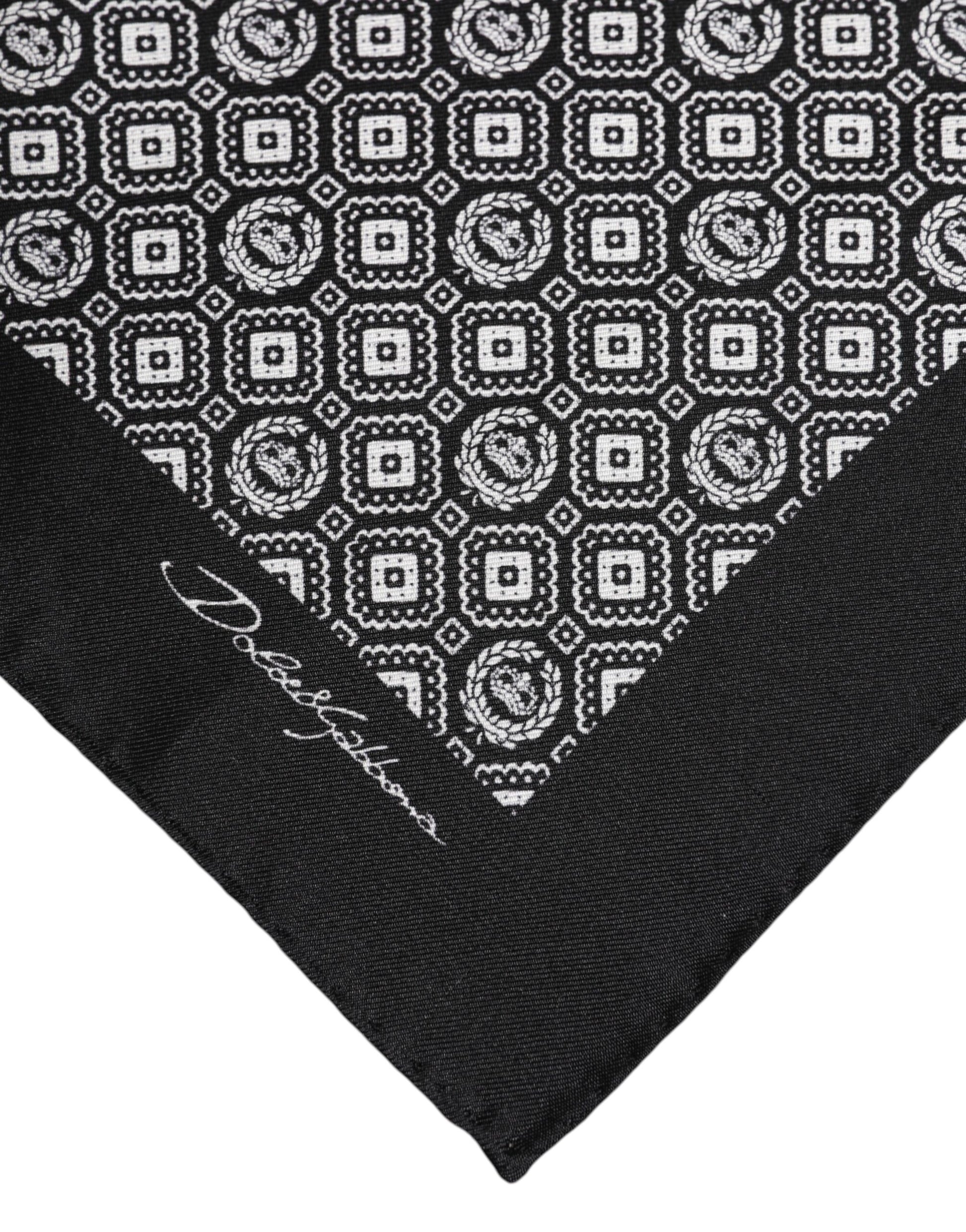 Black White Patterned Square Foulard Scarf