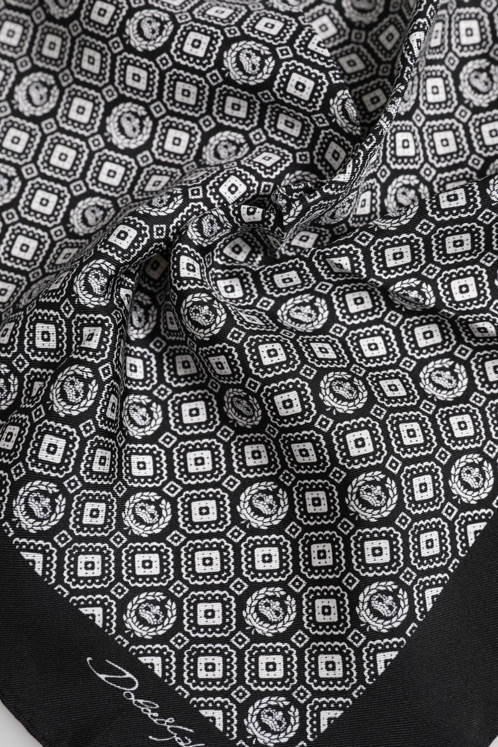 Black White Patterned Square Foulard Scarf