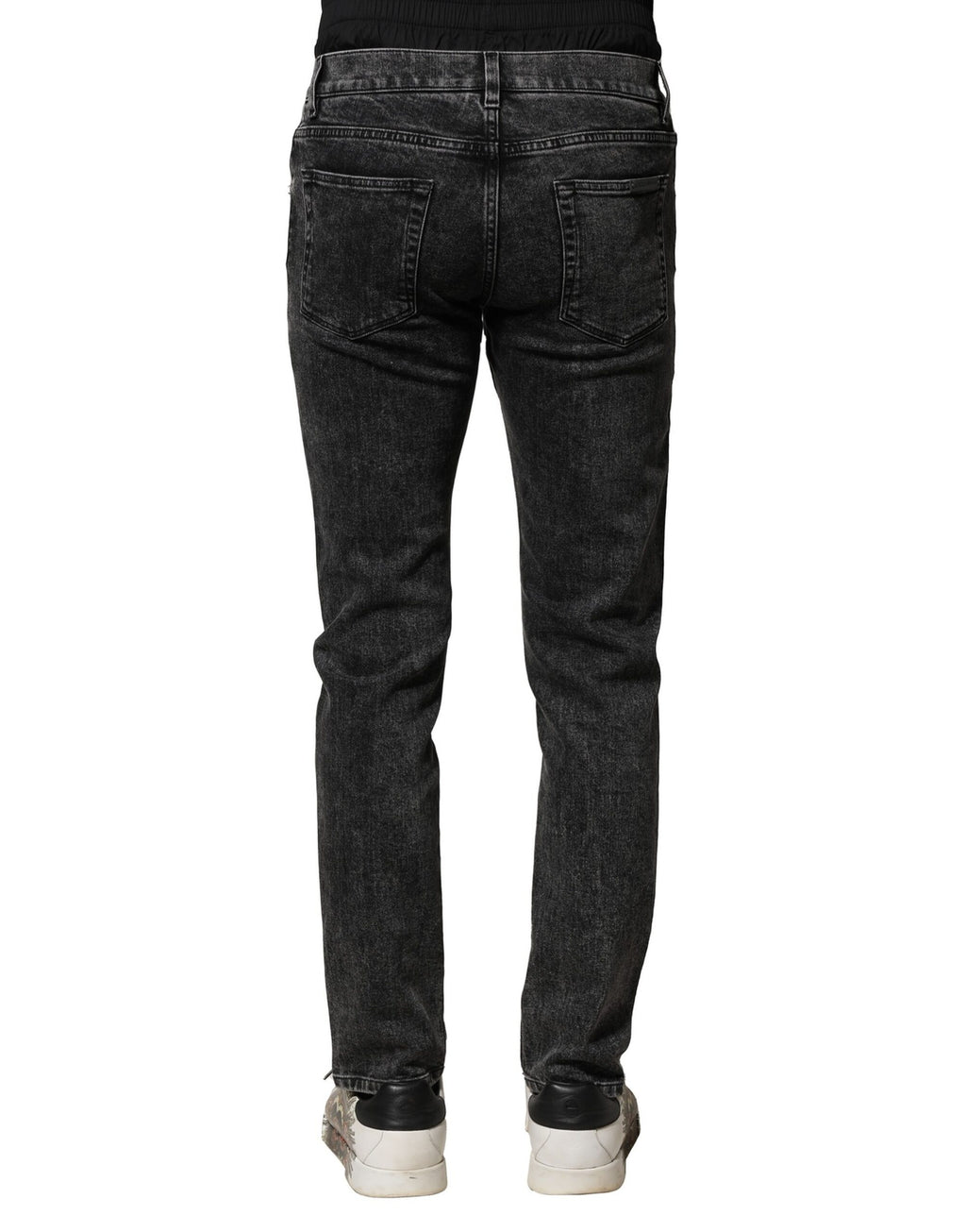 Black Washed Double Waistband Denim Jeans