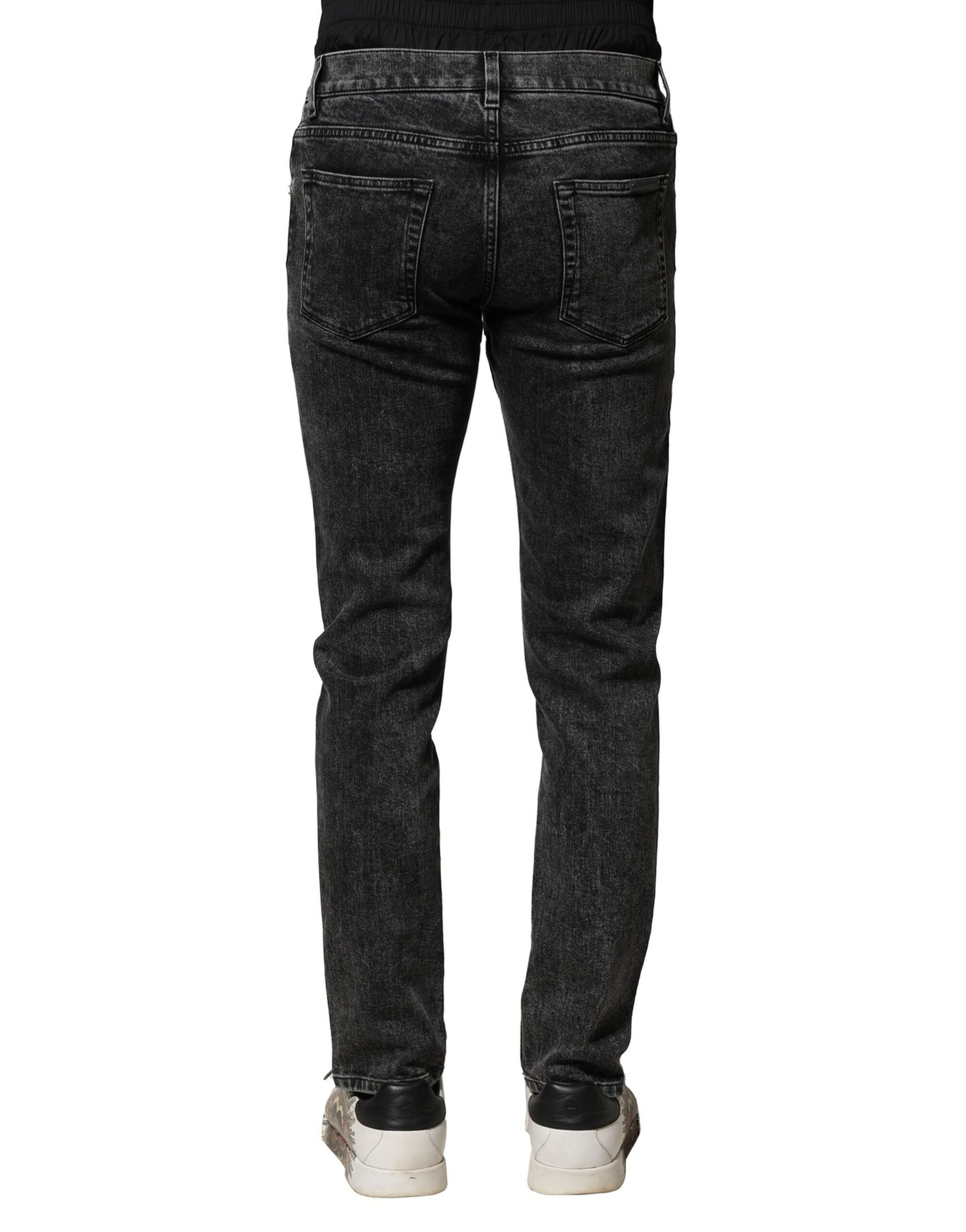 Black Washed Double Waistband Denim Jeans