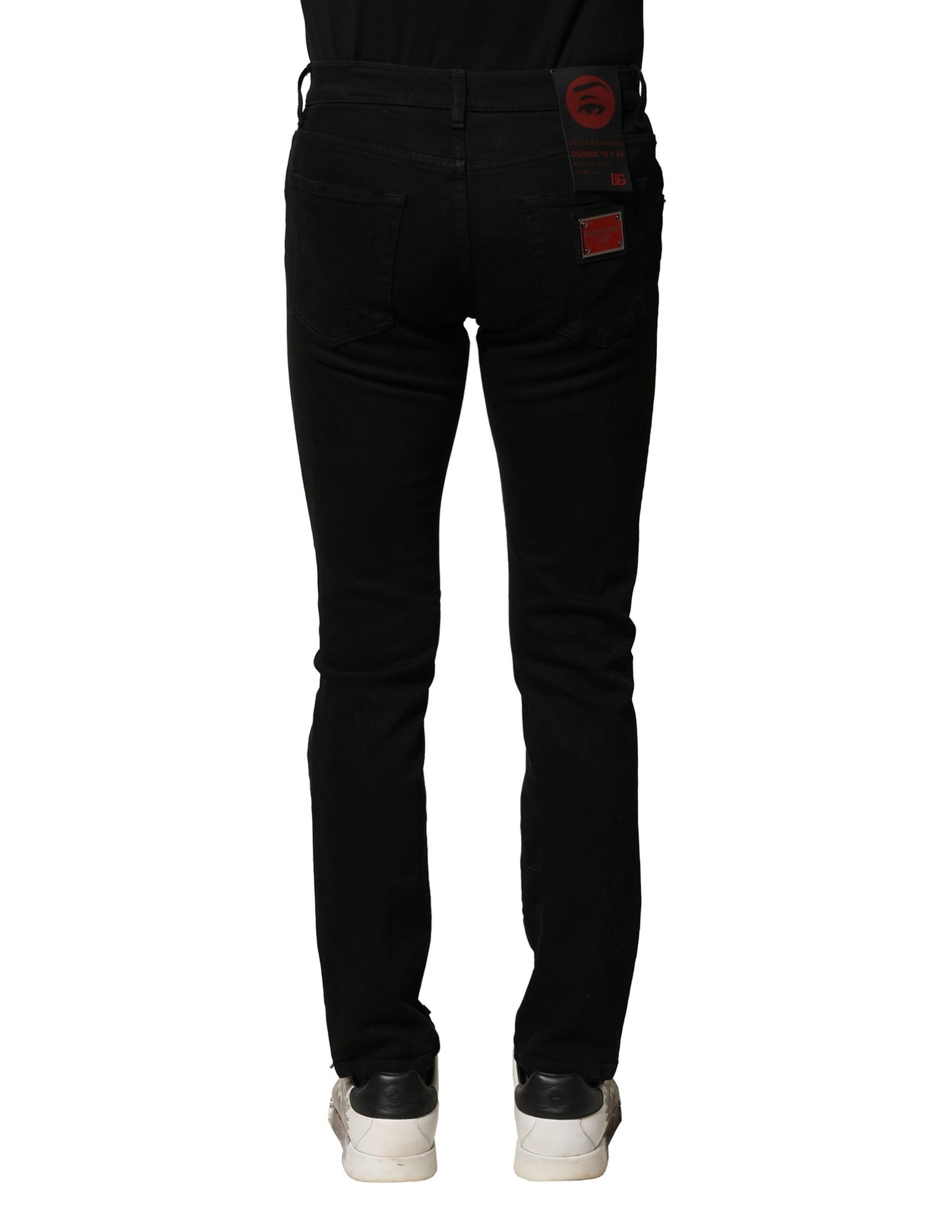 Black Cotton Logo Plaque Slim Denim Jeans