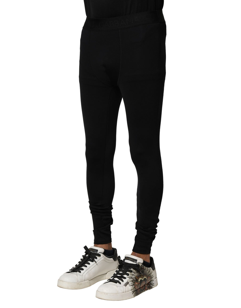 Black Nylon Elastic Logo Men Leggings Pants