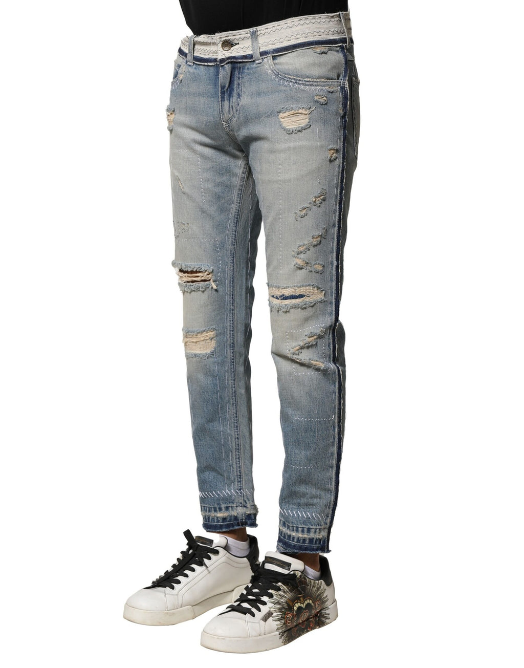 Light Blue Tattered Straight Men Denim Jeans