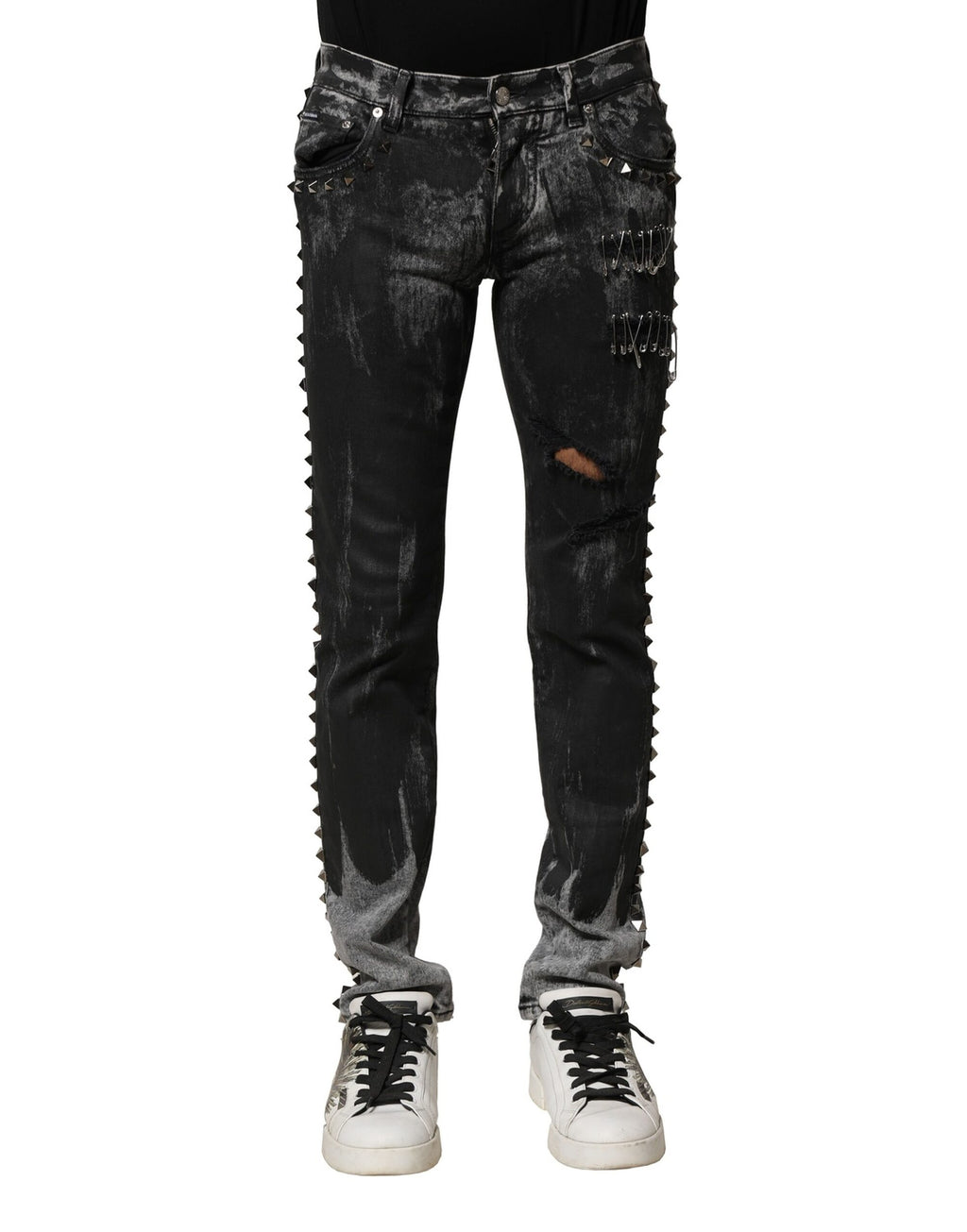 Black Washed Embellished Skinny Denim Jeans