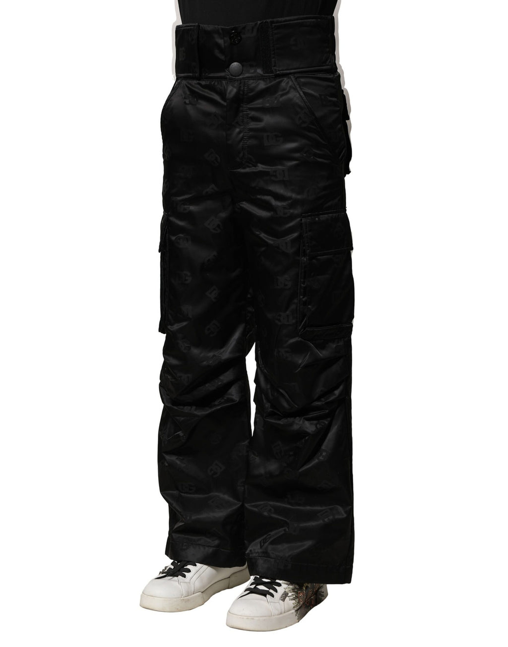 Black Nylon DG Logo Straight Pants