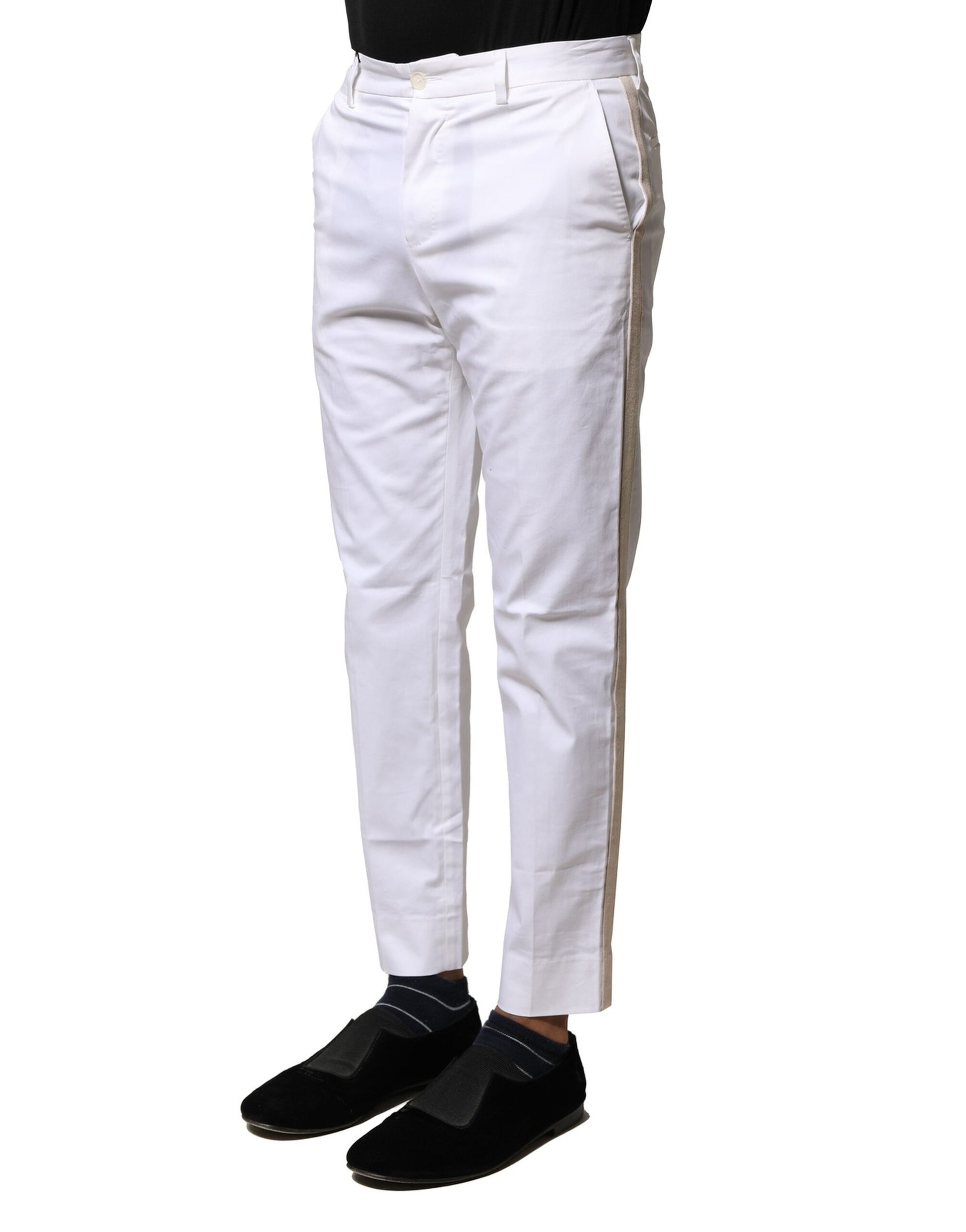 White Cotton Straight Logo Men Pants