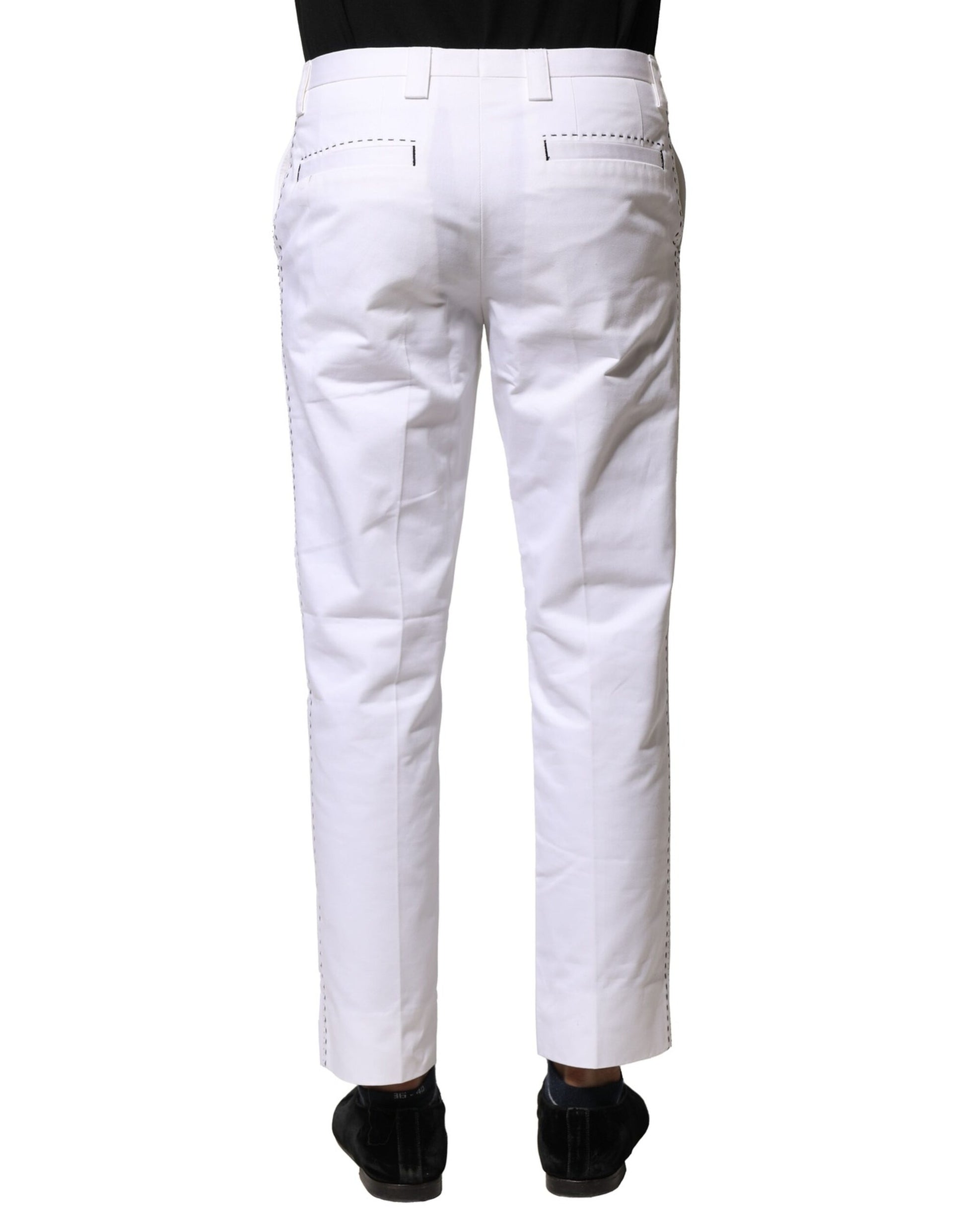 White Cotton Straight Logo Men Pants