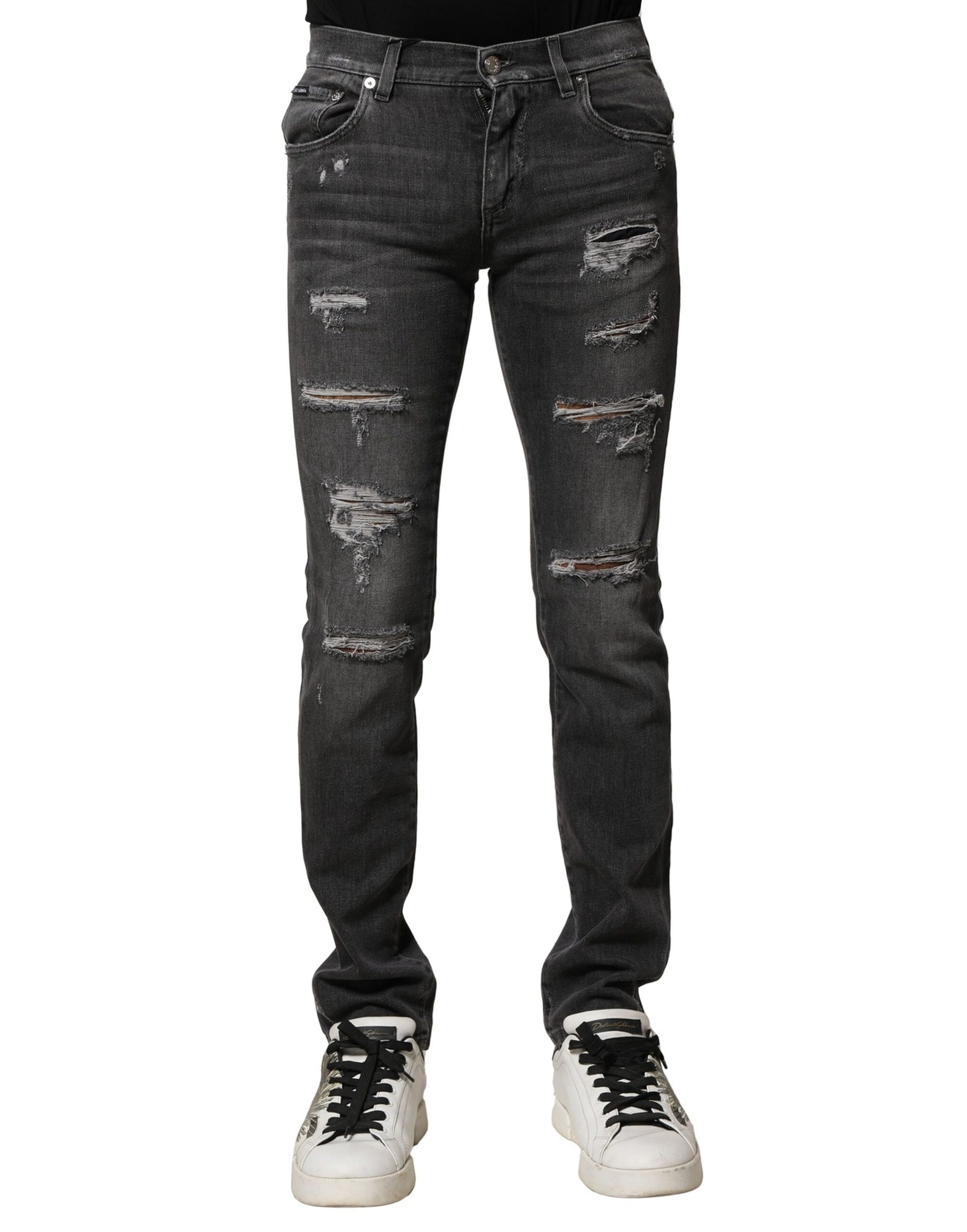 Black Washed Tattered Slim Fit Denim Jeans