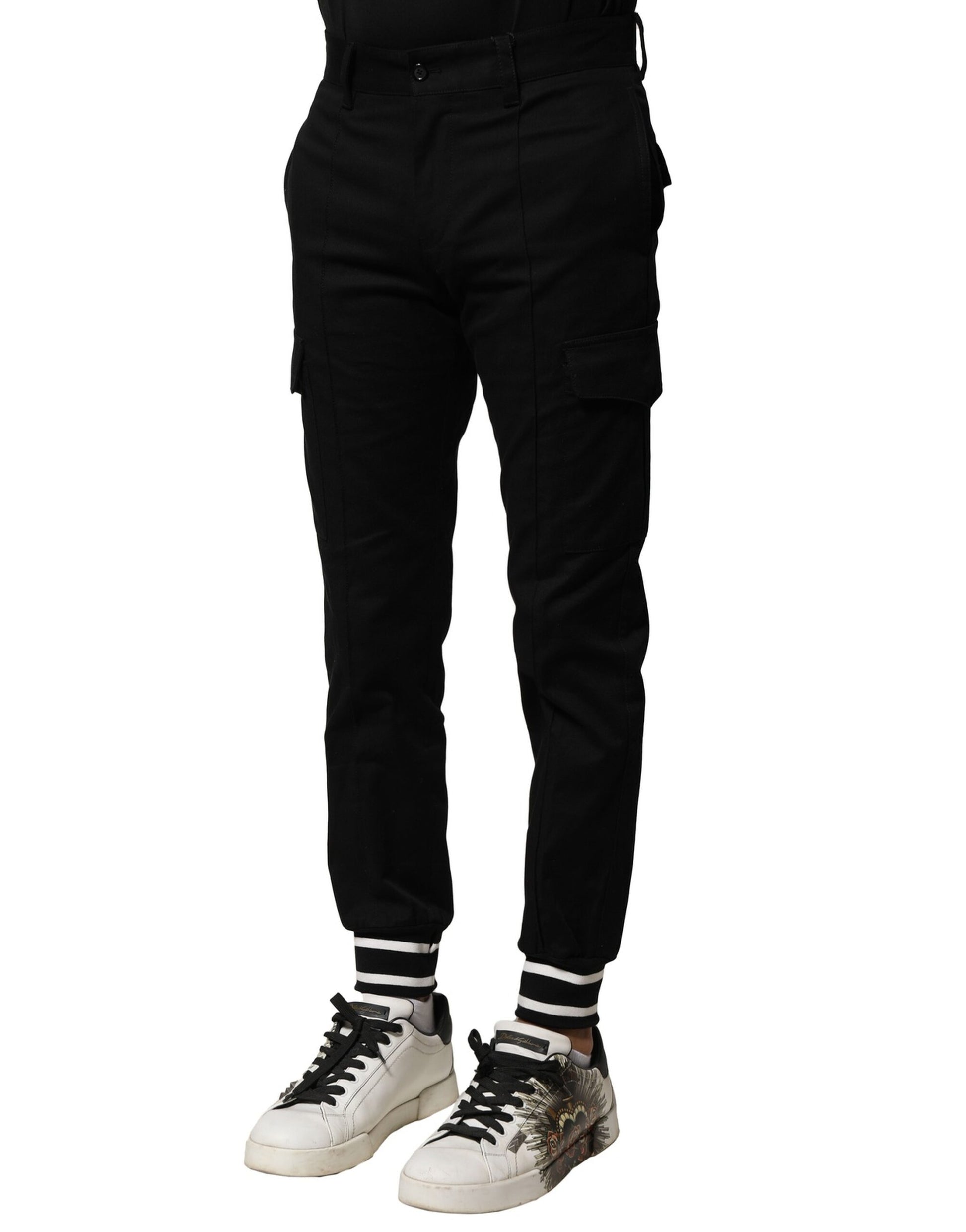 Black Cotton Cargo Joggers Men Pants