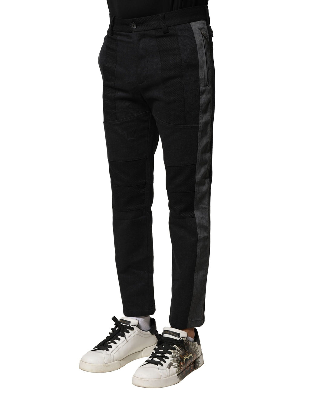 Black Gray Cotton Tapered Men Pants