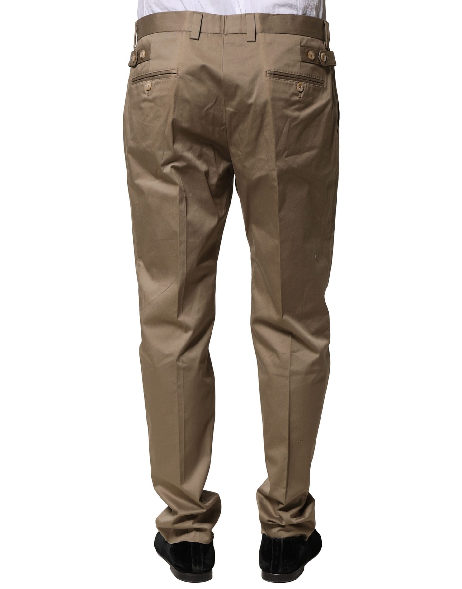 Brown Cotton Tapered Men Formal Pants