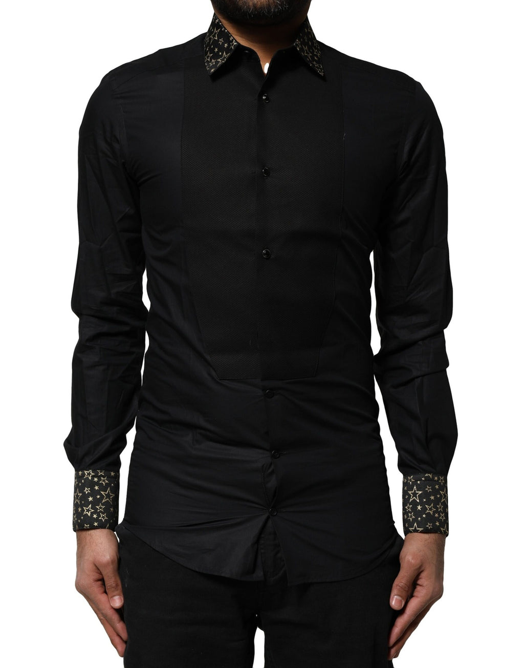 Black Cotton GOLD Long Sleeves Dress Shirt
