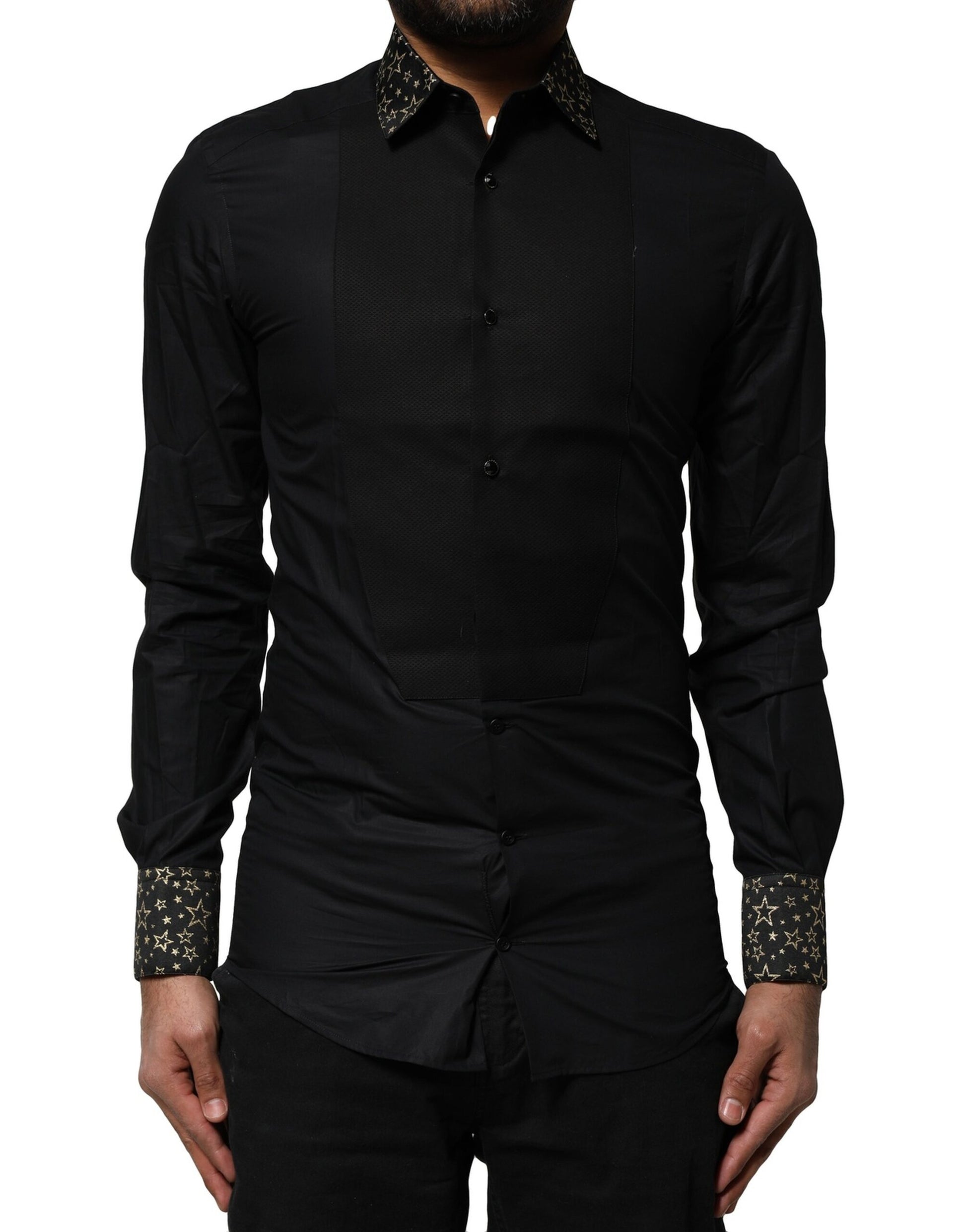 Black Cotton GOLD Long Sleeves Dress Shirt