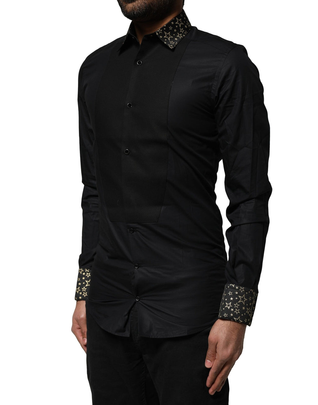 Black Cotton GOLD Long Sleeves Dress Shirt