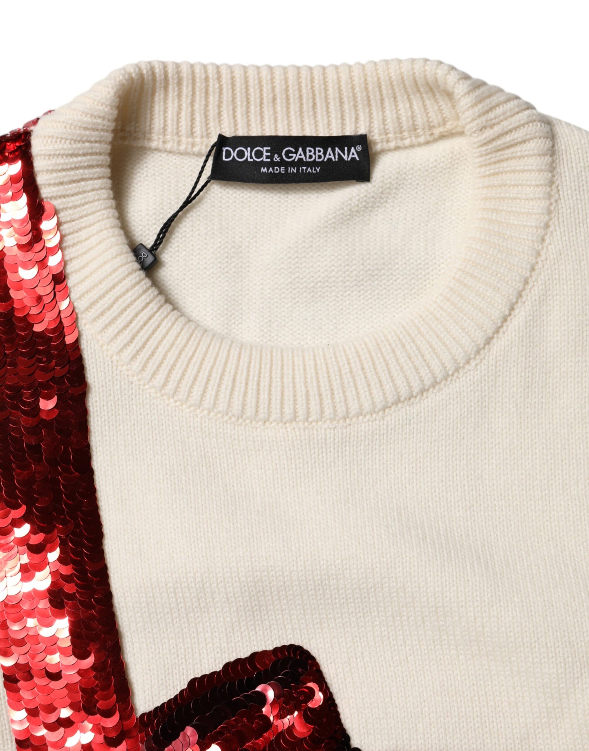 White Sequined Crew Neck Pullover Sweater