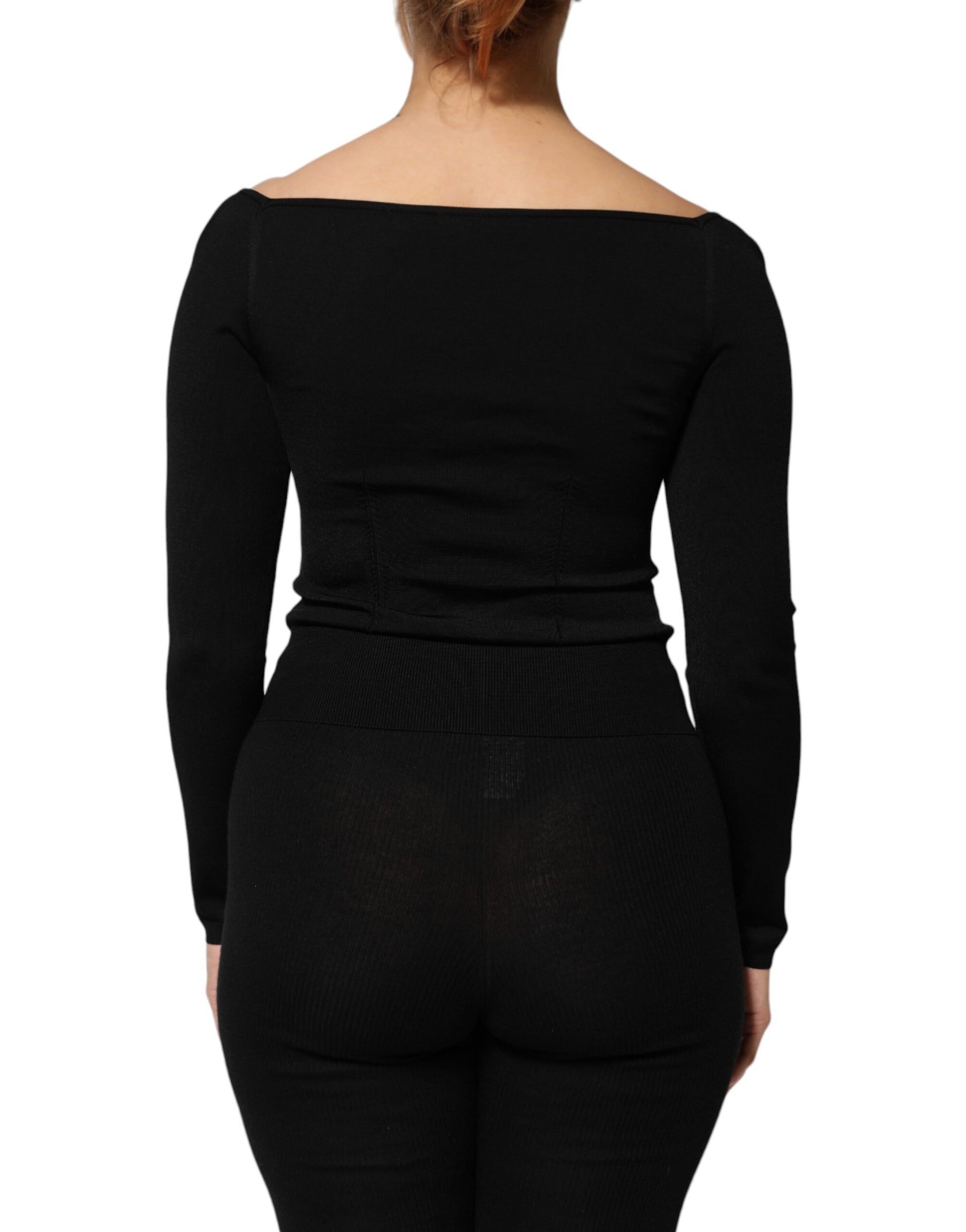 Black Viscose Long Sleeve Pullover Blouse Top