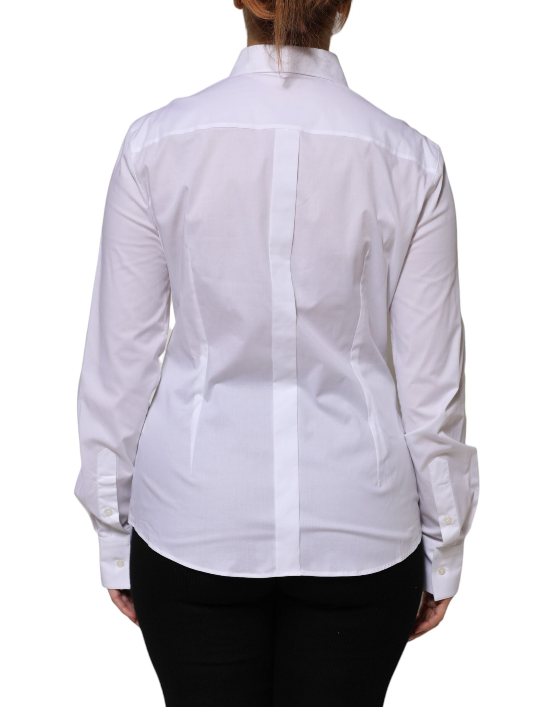 White Cotton Collared Long Sleeves Shirt Top