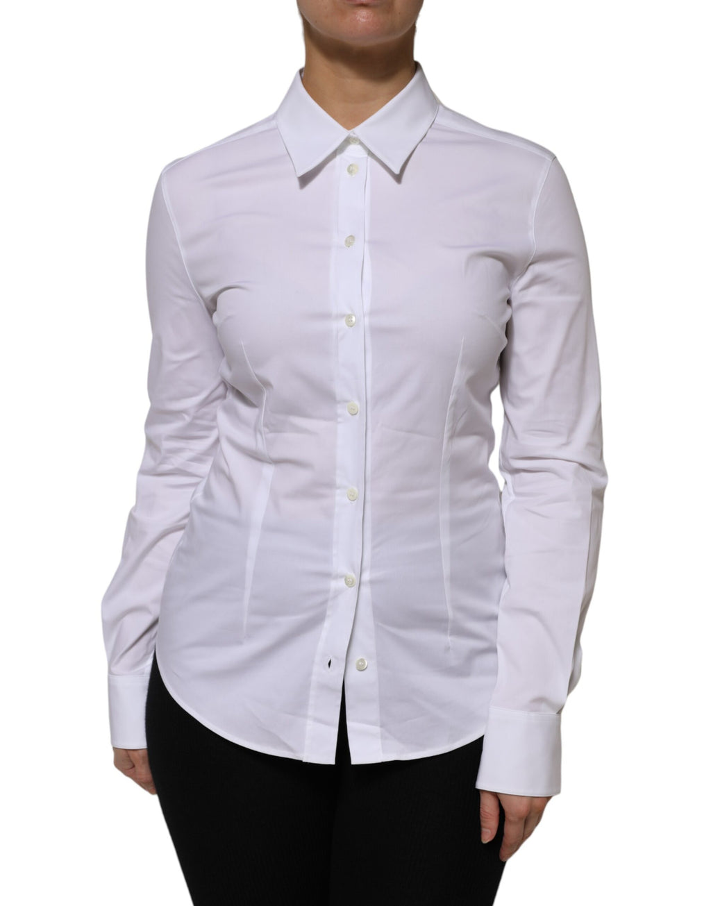 White Cotton Collared Long Sleeves Shirt Top