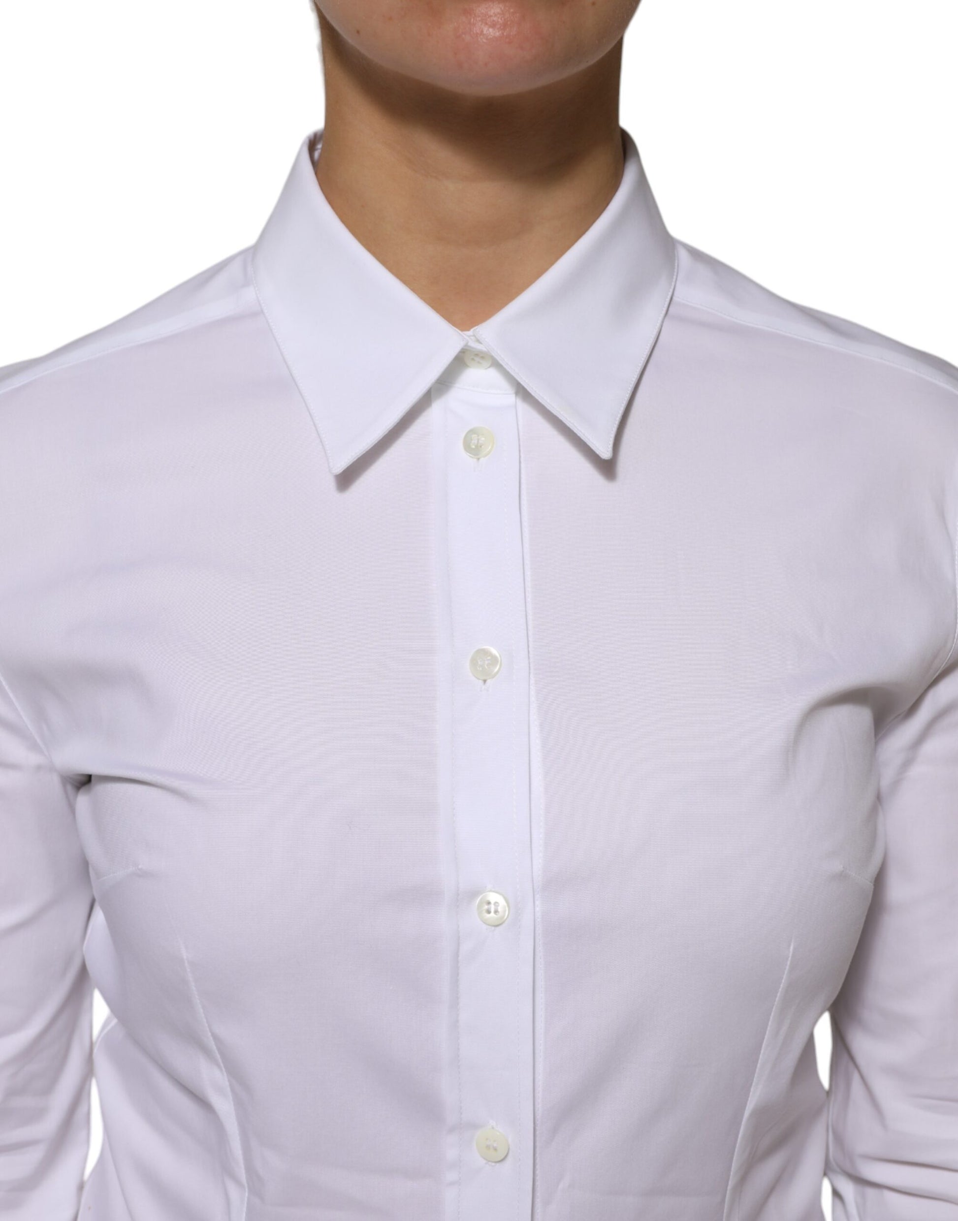 White Cotton Collared Long Sleeves Shirt Top