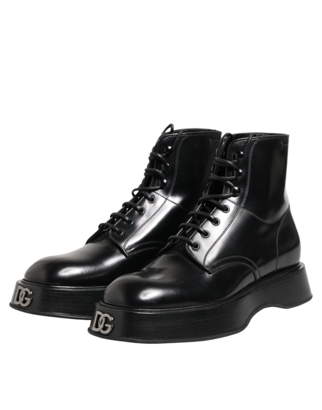 Black Leather Logo Ankle Boots Lace Up Shoes