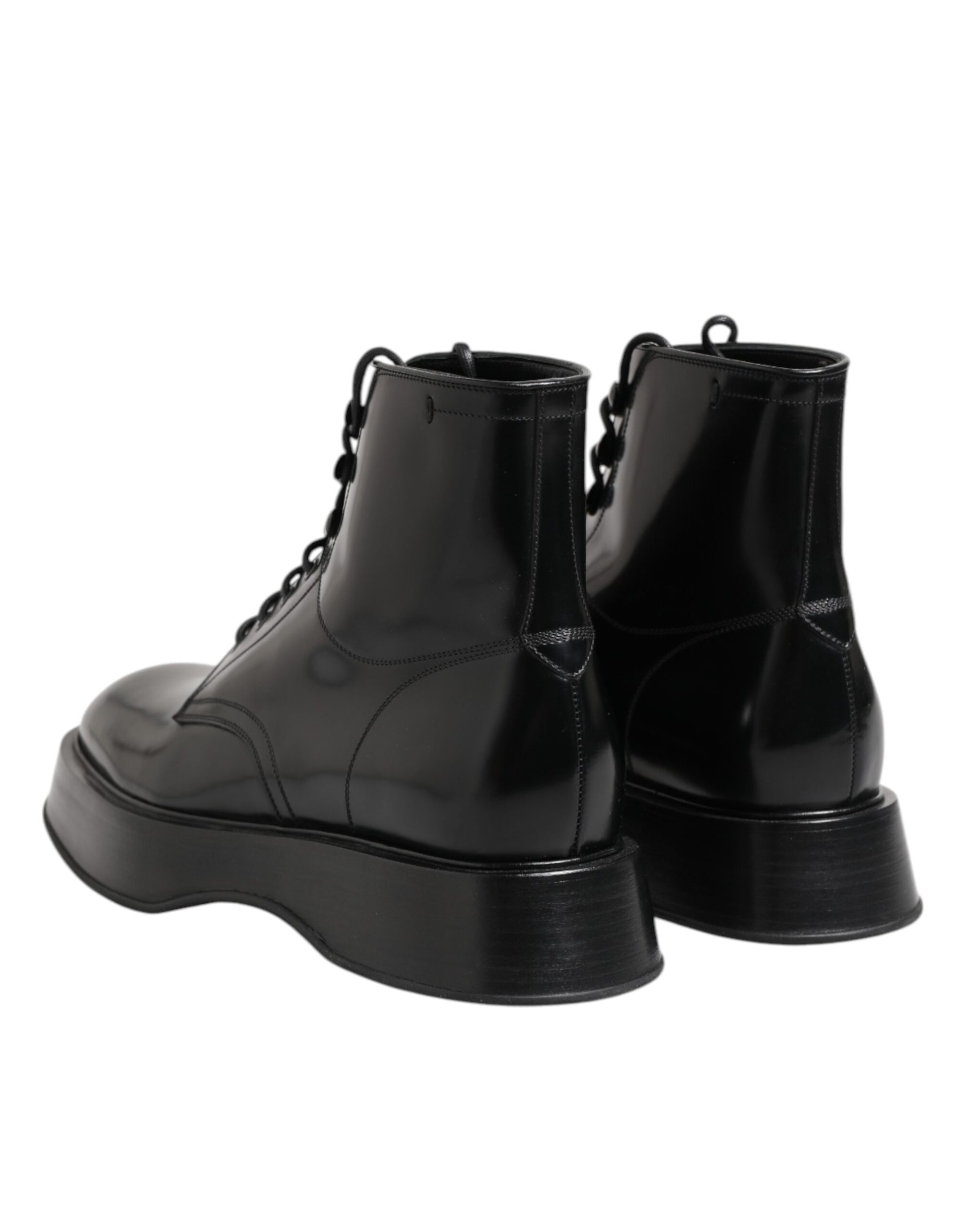 Black Leather Logo Ankle Boots Lace Up Shoes