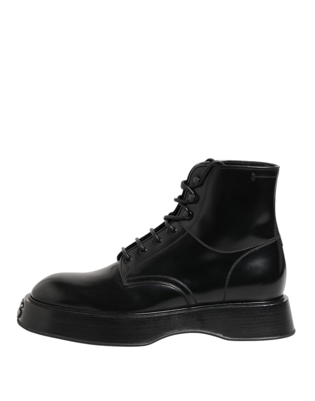 Black Leather Logo Ankle Boots Lace Up Shoes