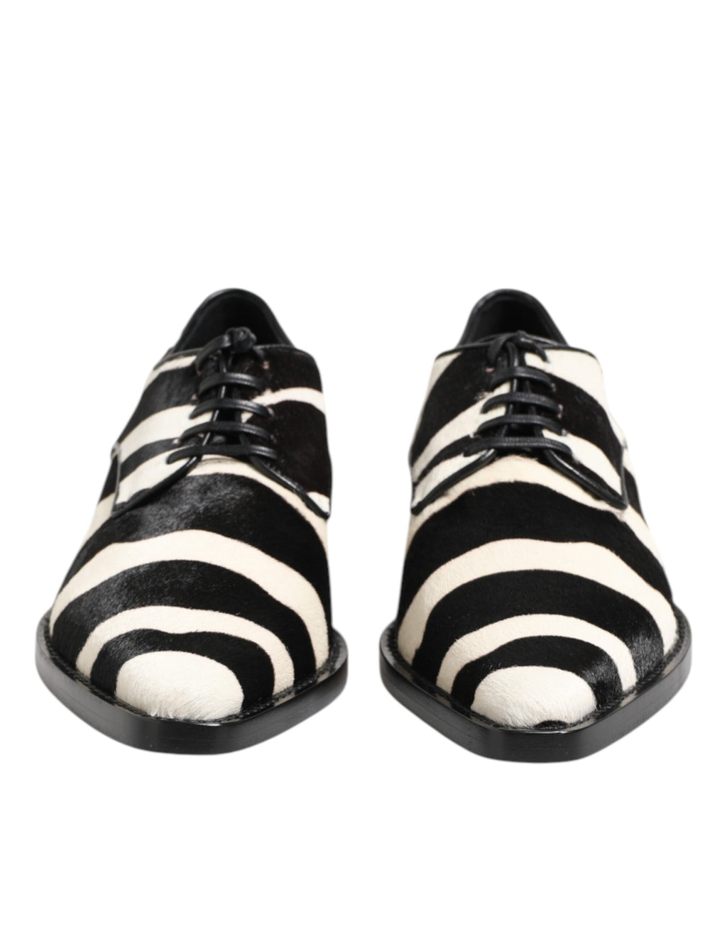 Black White Zebra Pony Fur Dress Shoes