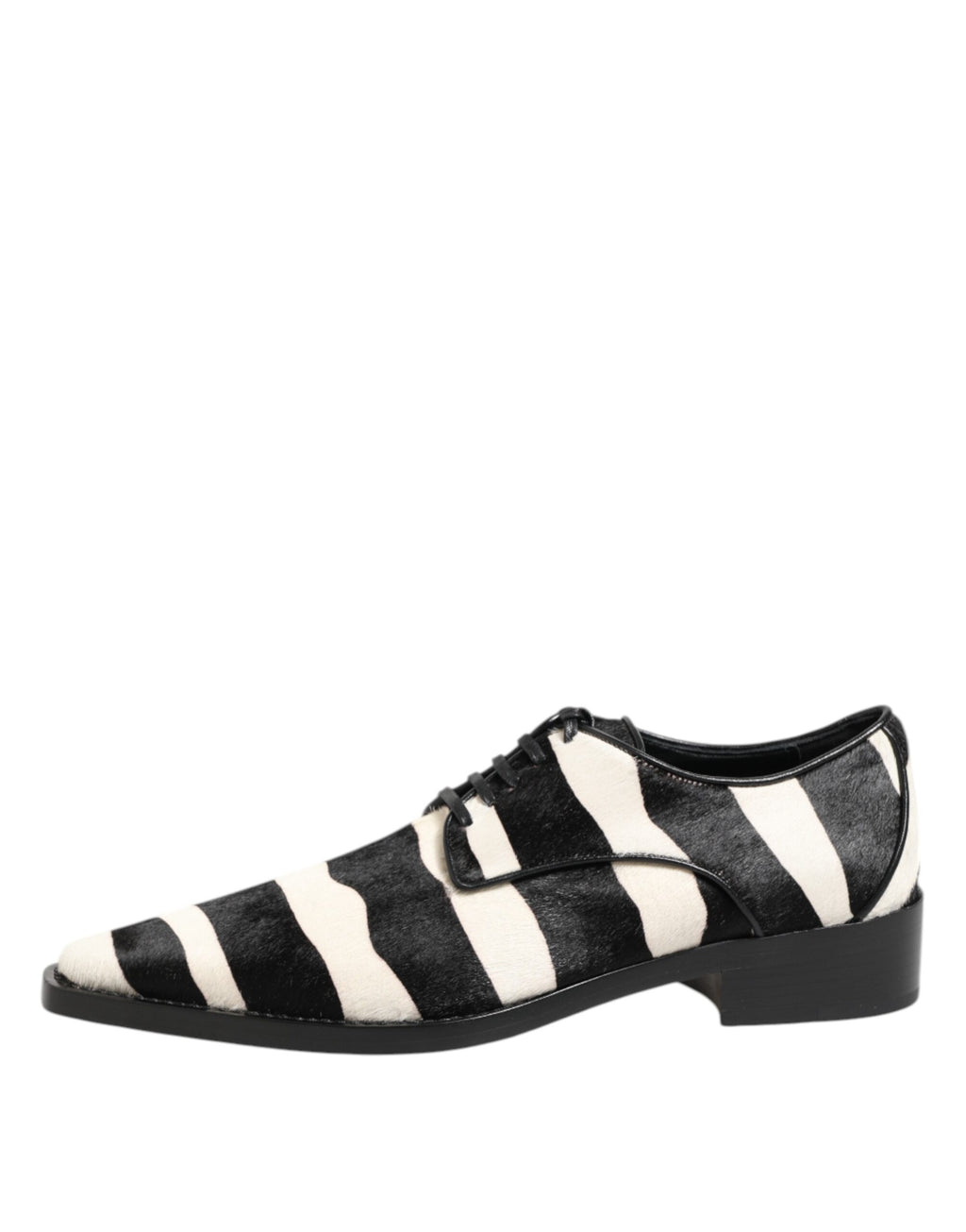 Black White Zebra Pony Fur Dress Shoes