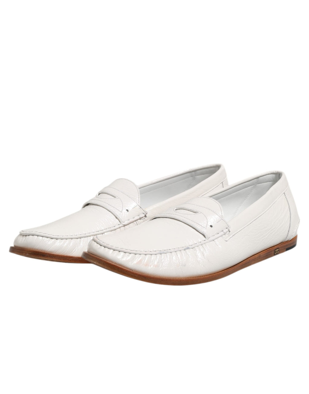 White Leather Loafers Moccasins Slip On Shoes