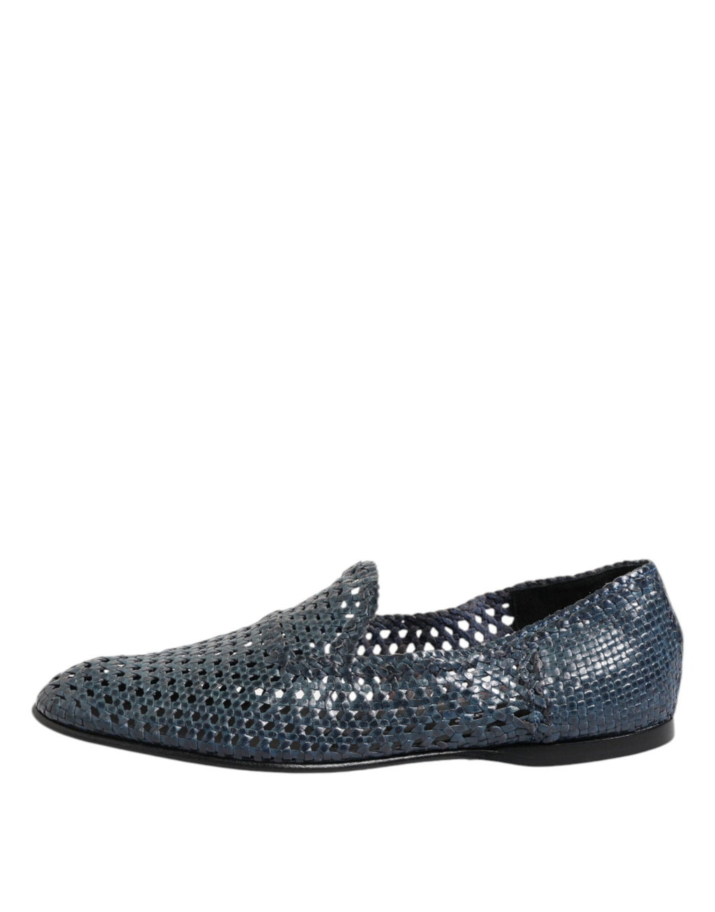 Blue Woven Leather Slip On Loafers Shoes