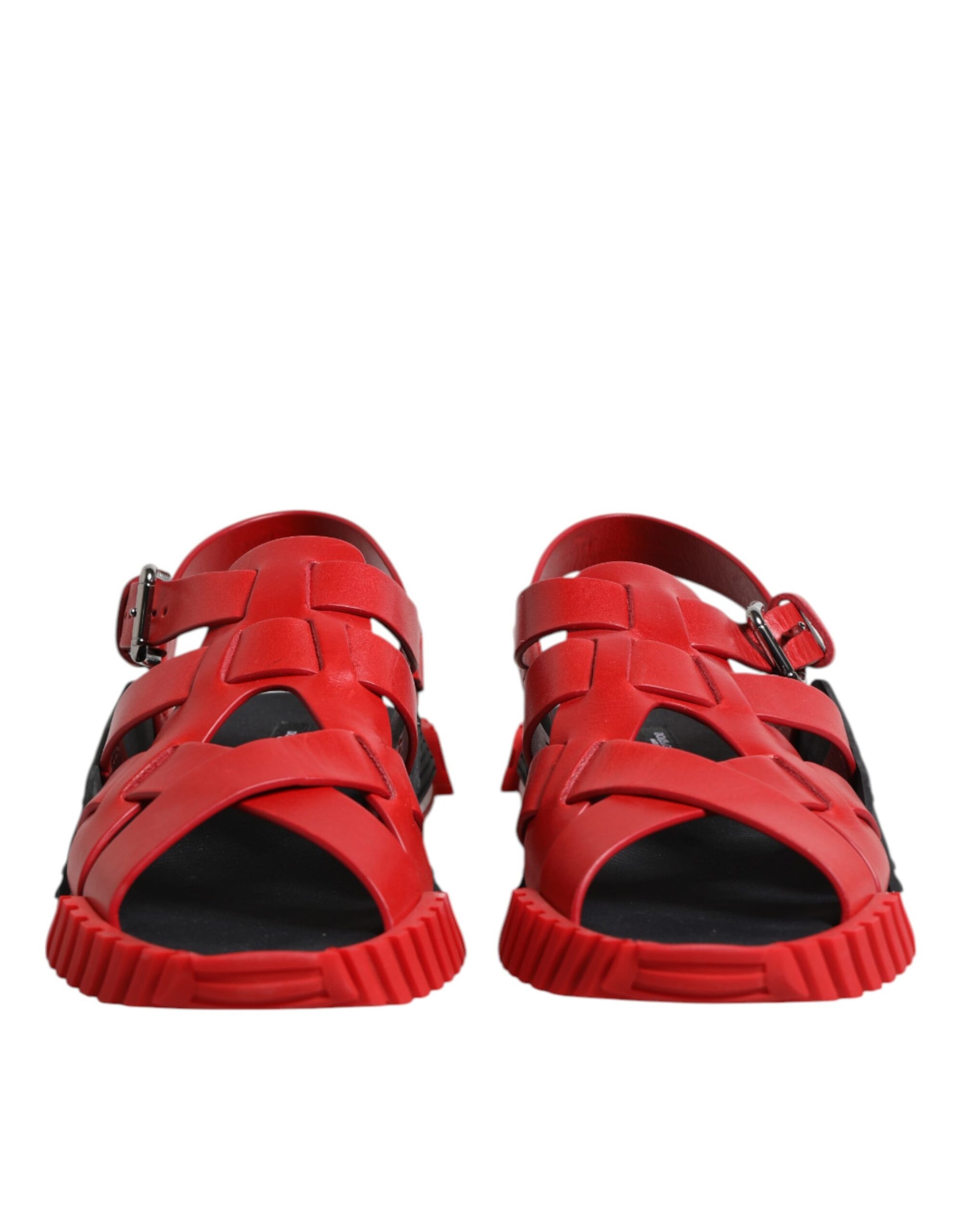 Red Black Leather Ankle Strap Sandals Shoes