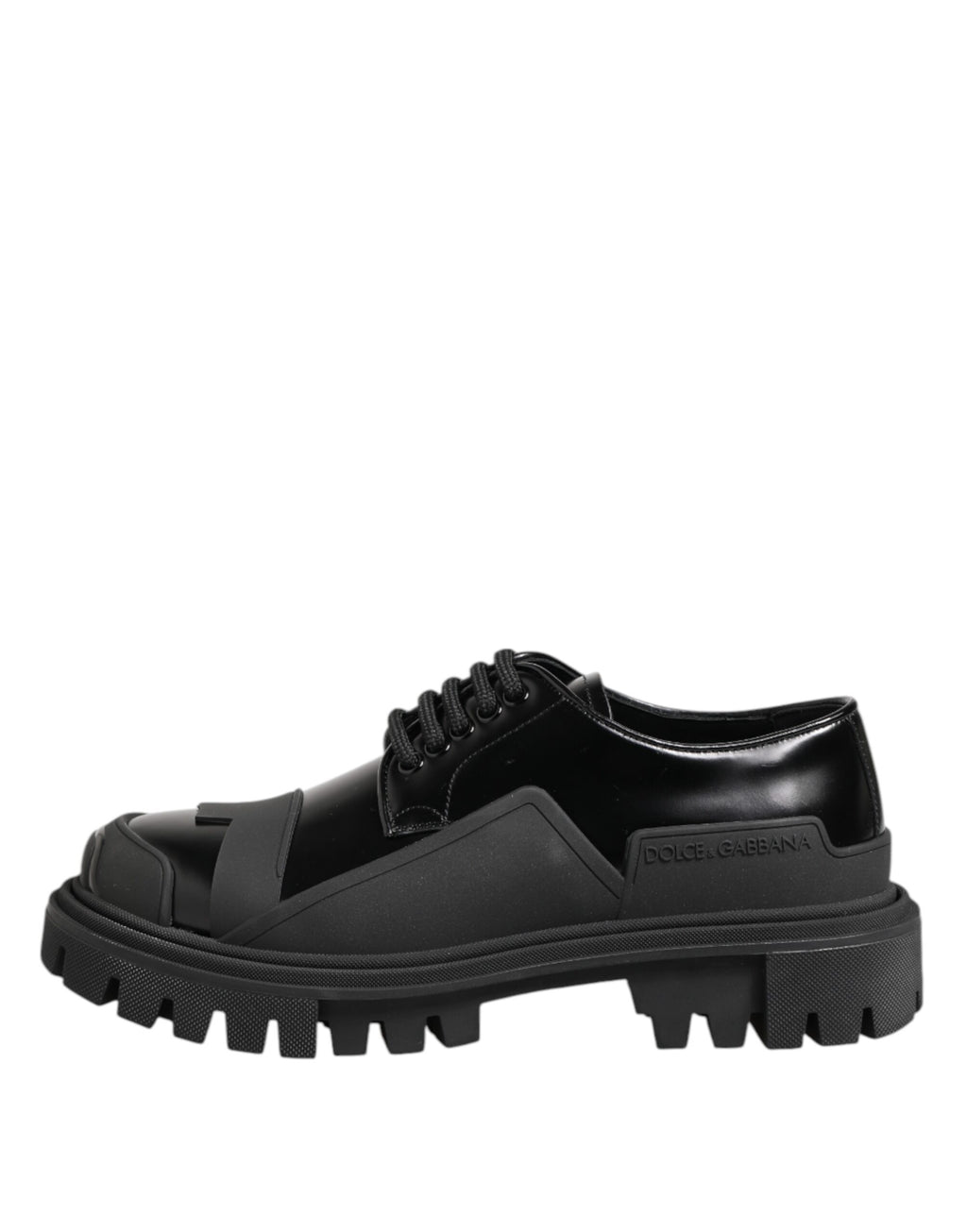 Black Patent Leather Trekking Derby Shoes